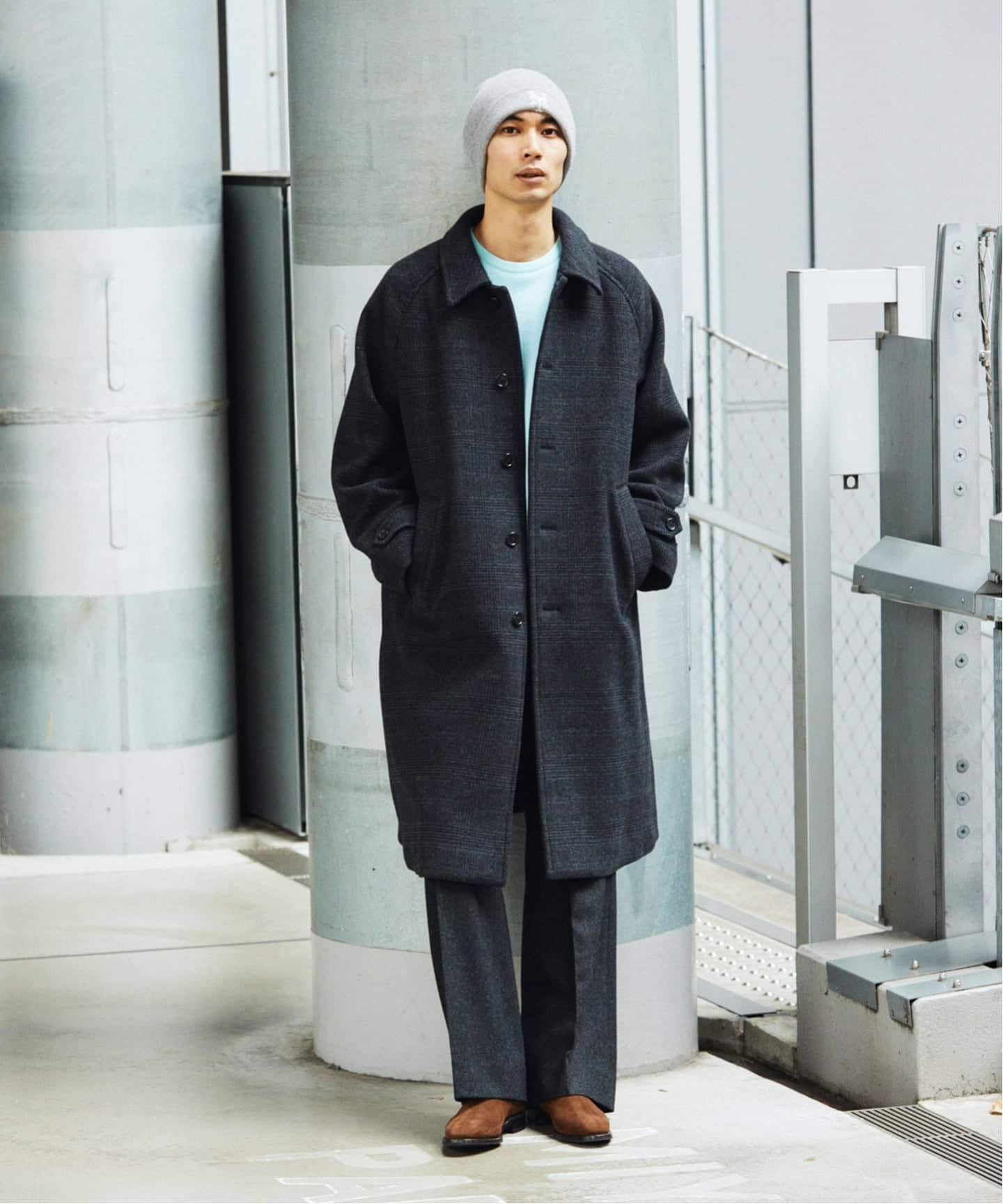 スーパー140 ウールモッサ オーバー マック コート（ステンカラー