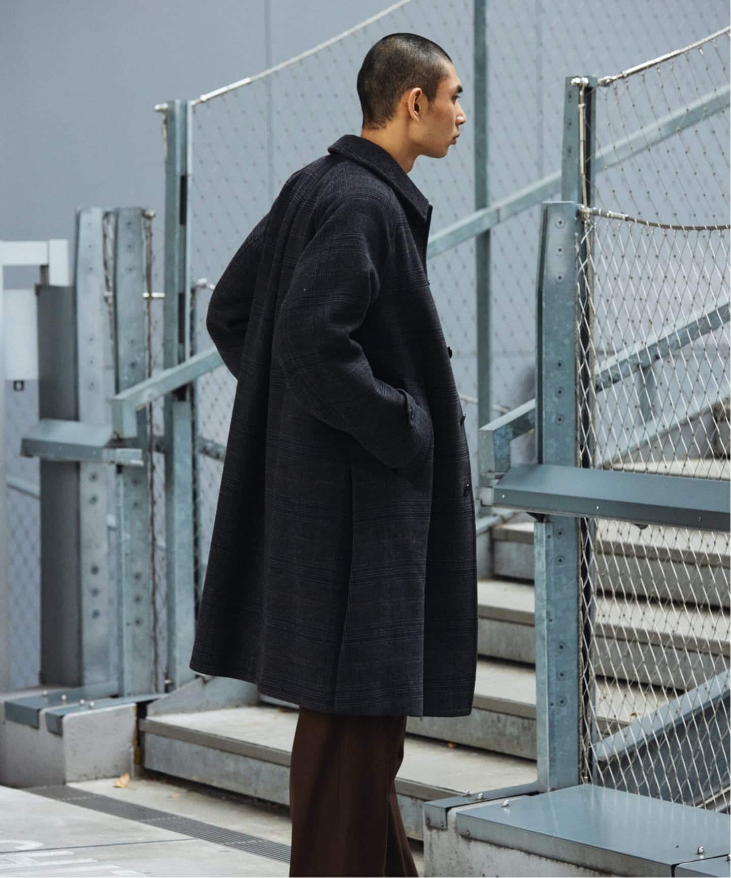 スーパー140 ウールモッサ オーバー マック コート（ステンカラー