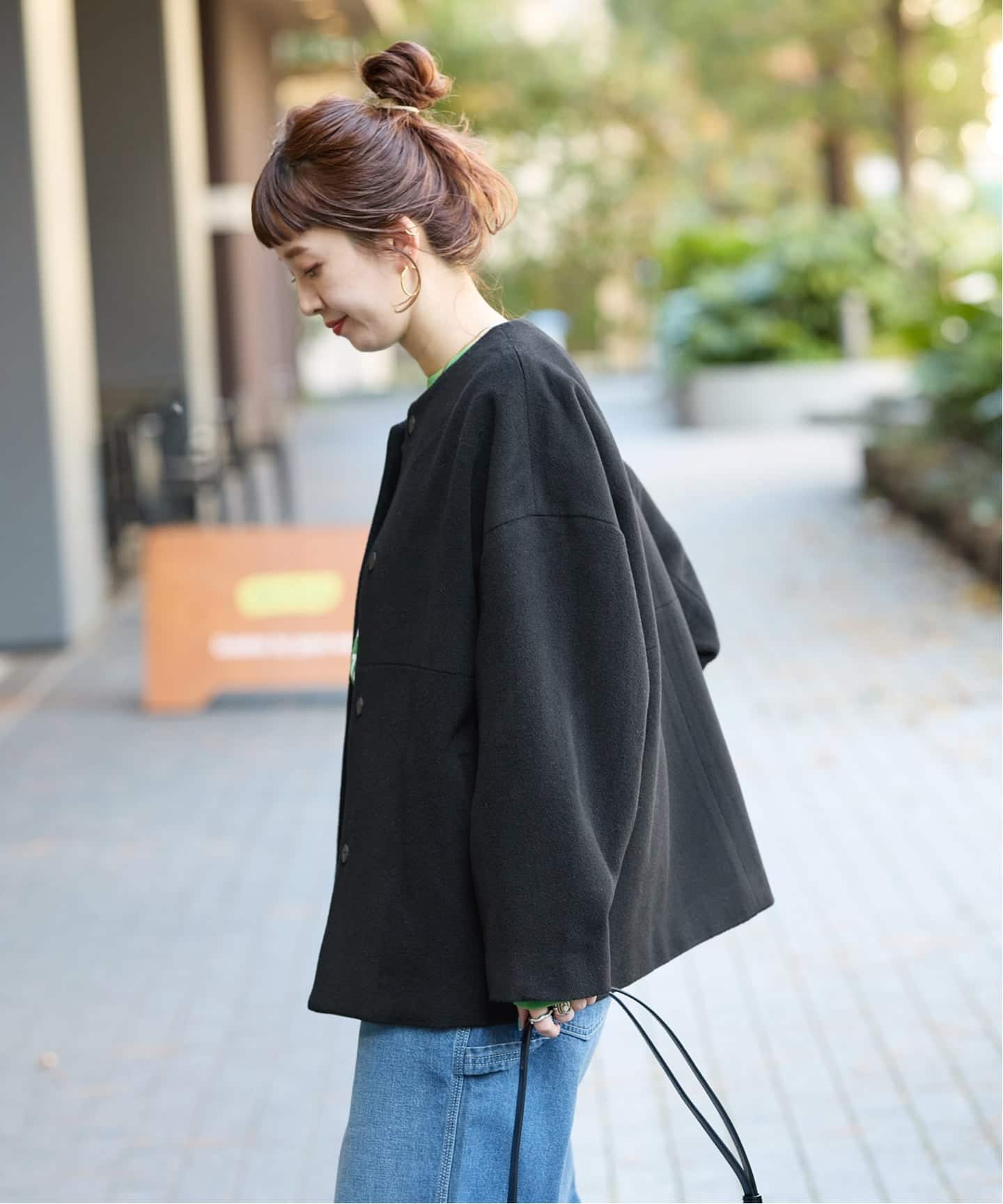 メルトモッサクルーネックショートコート（ノーカラーコート）｜B.C