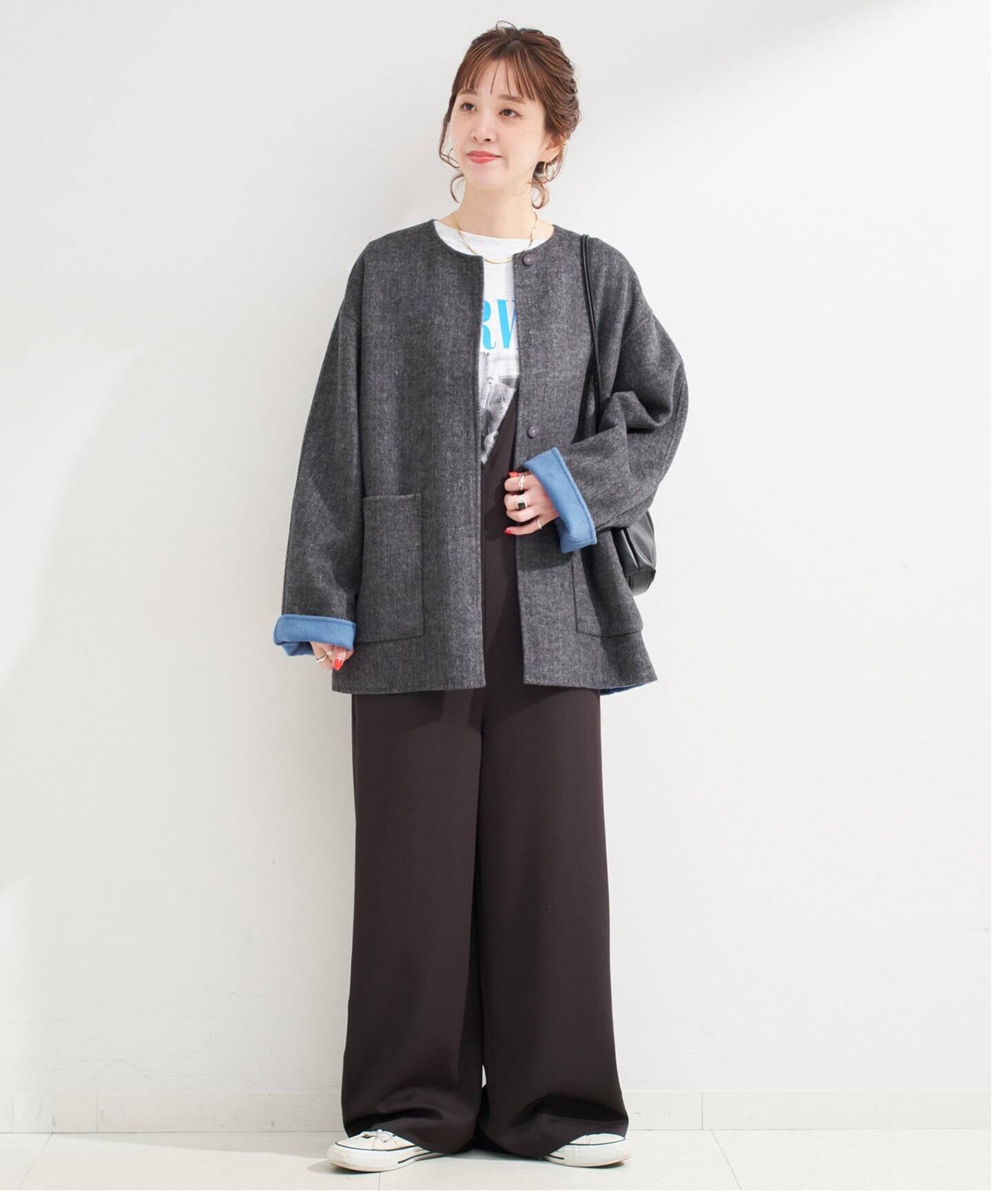 S120ブレンドショート丈リバーシブルコート（ノーカラーコート）｜B.C