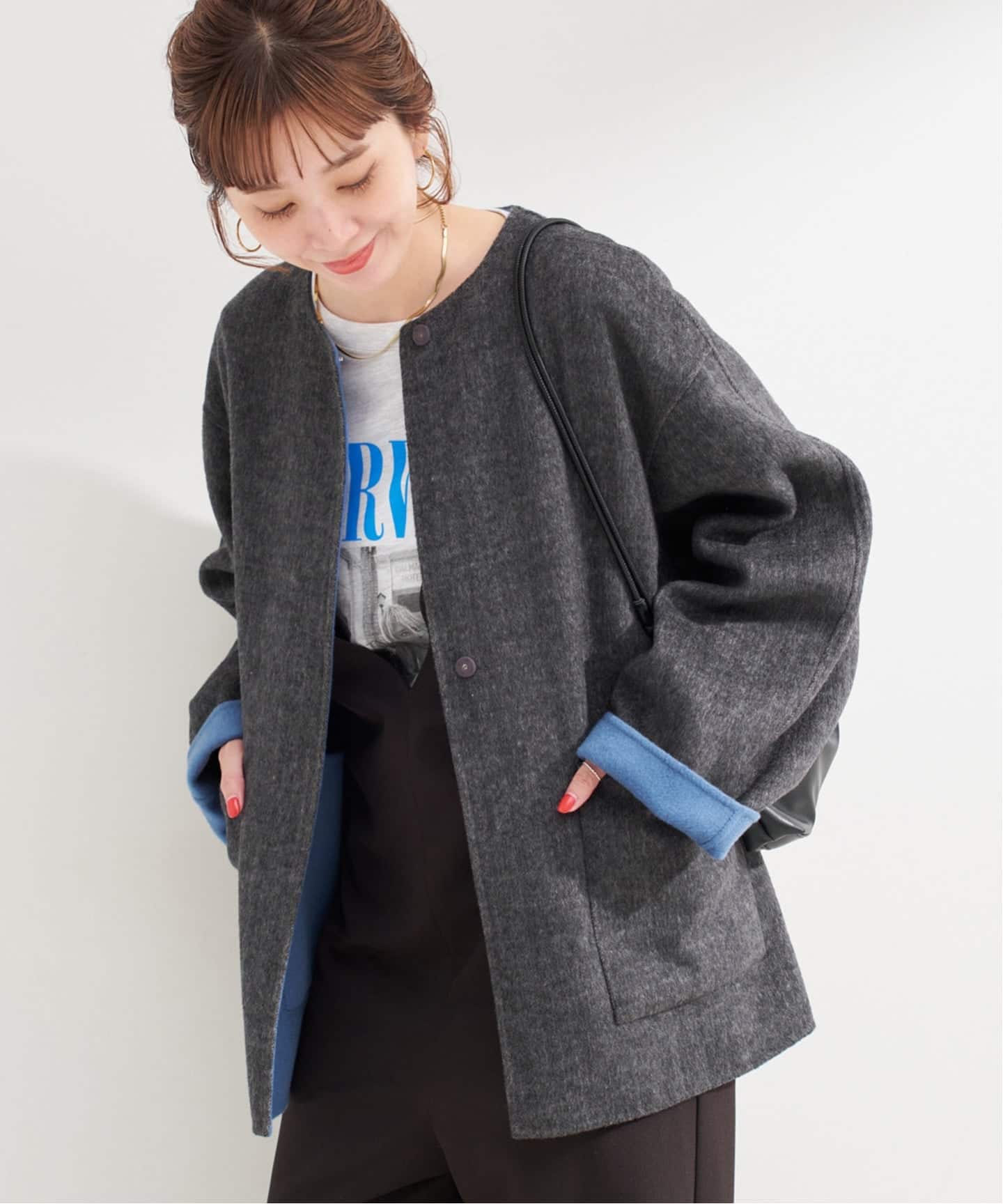 S120ブレンドショート丈リバーシブルコート S120ブレンドショート丈リバーシブルコート（ノーカラーコート）｜B.C