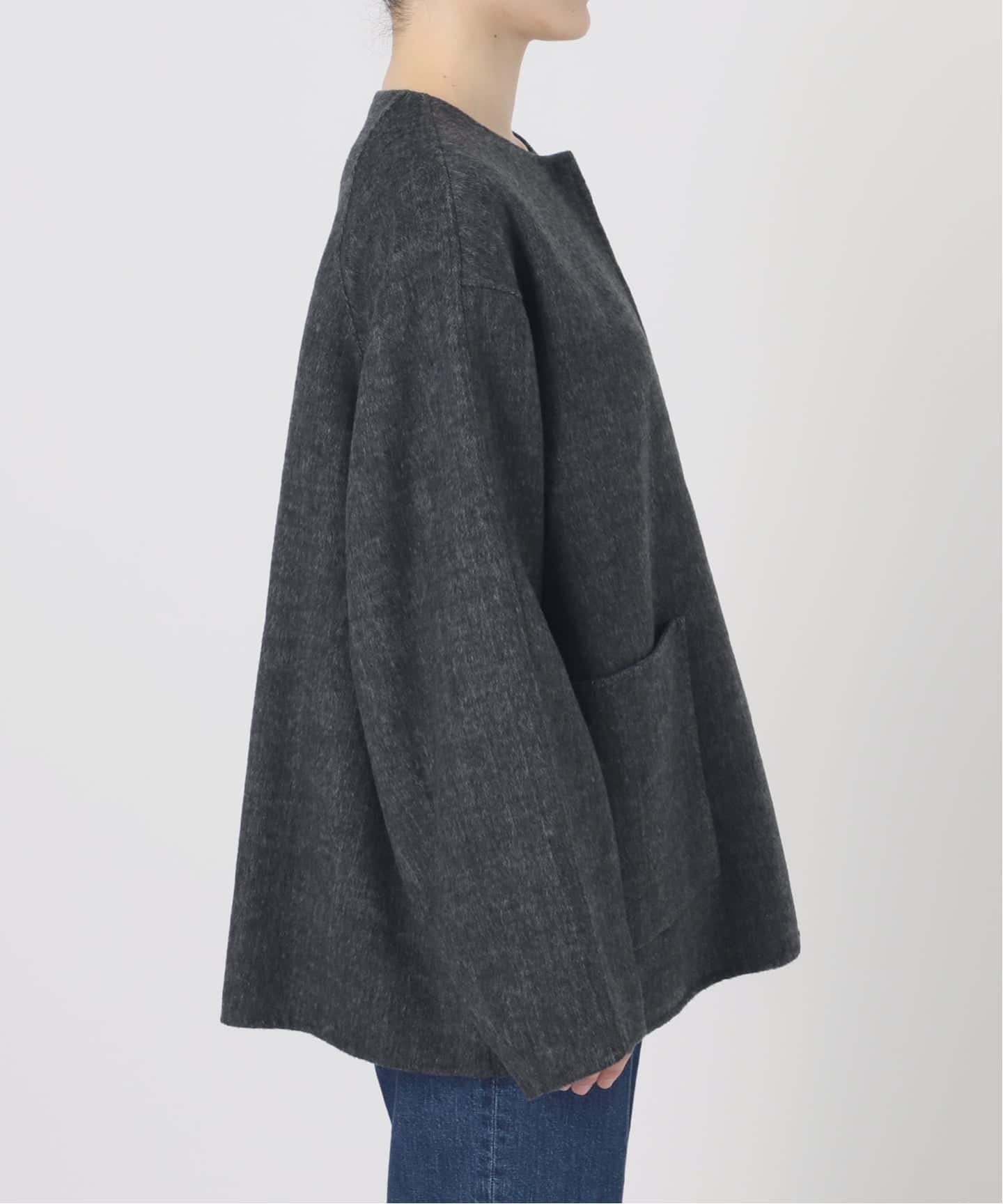 シルバーフォックス装飾 ベルト付き 薄手 リバーシブルコート 着丈約97cm 予約》S120ブレンドショート丈リバーシブルコート（ノーカラー