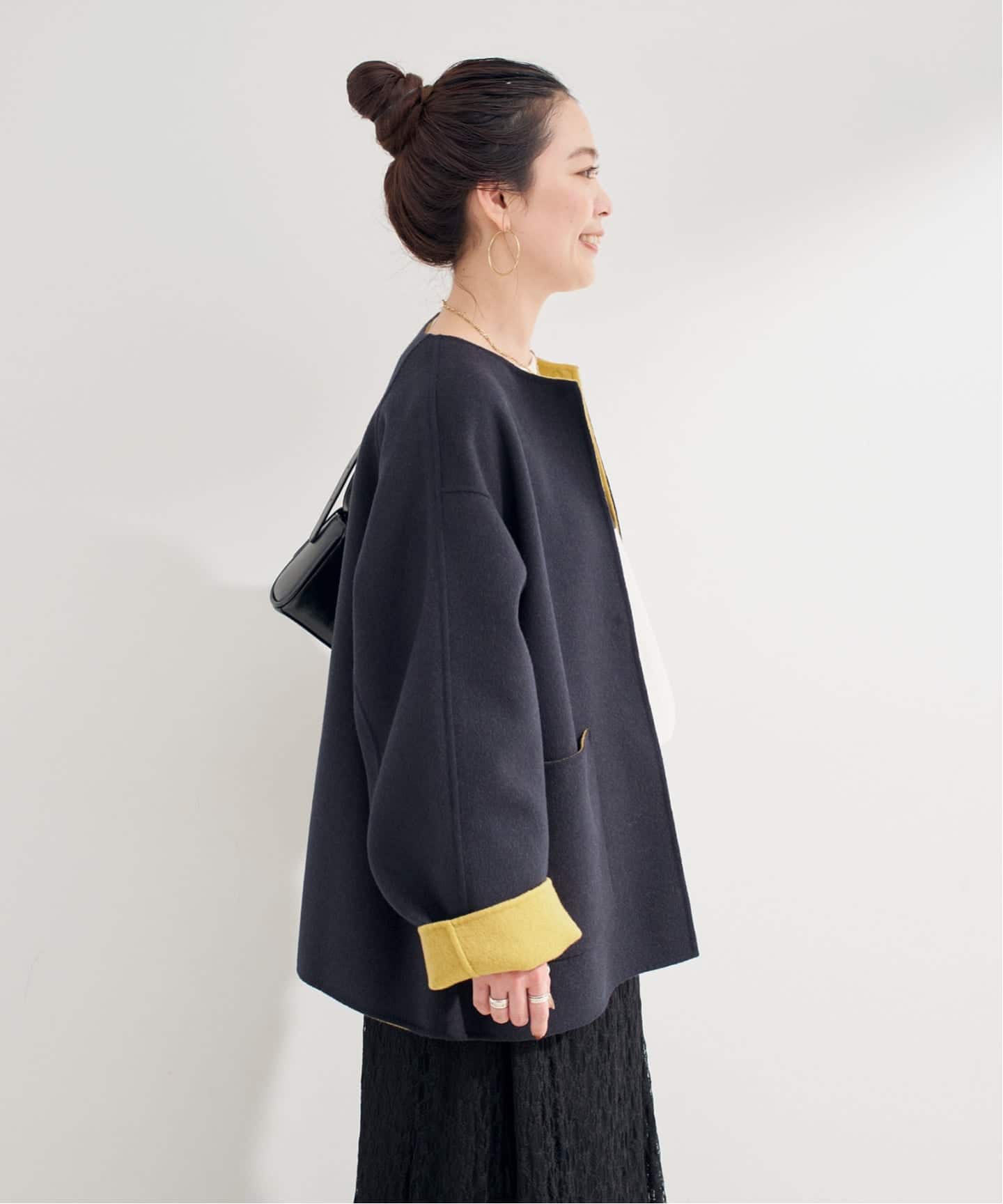 S120ブレンドショート丈リバーシブルコート（ノーカラーコート）｜B.C