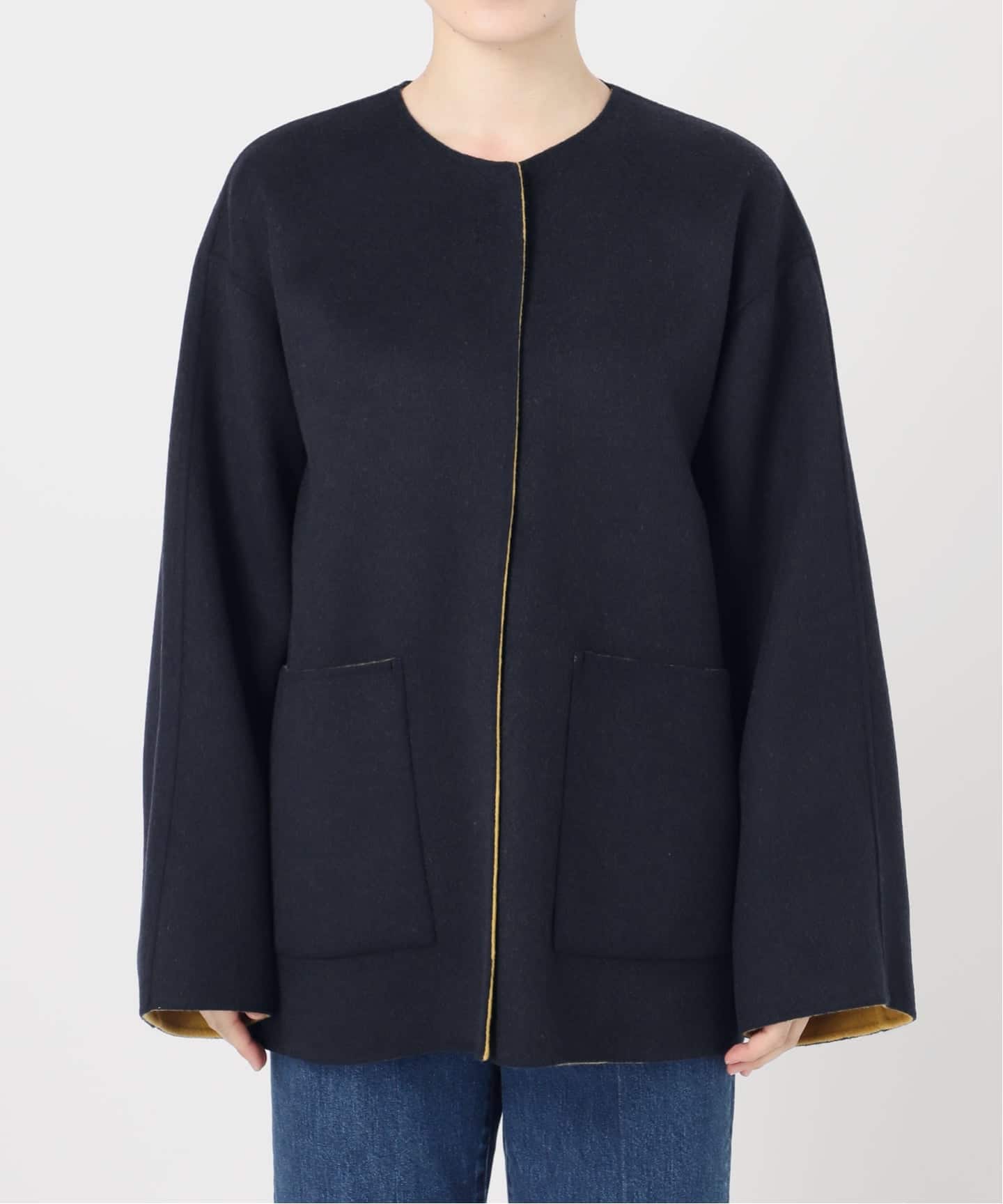 S120ブレンドショート丈リバーシブルコート（ノーカラーコート）｜B.C