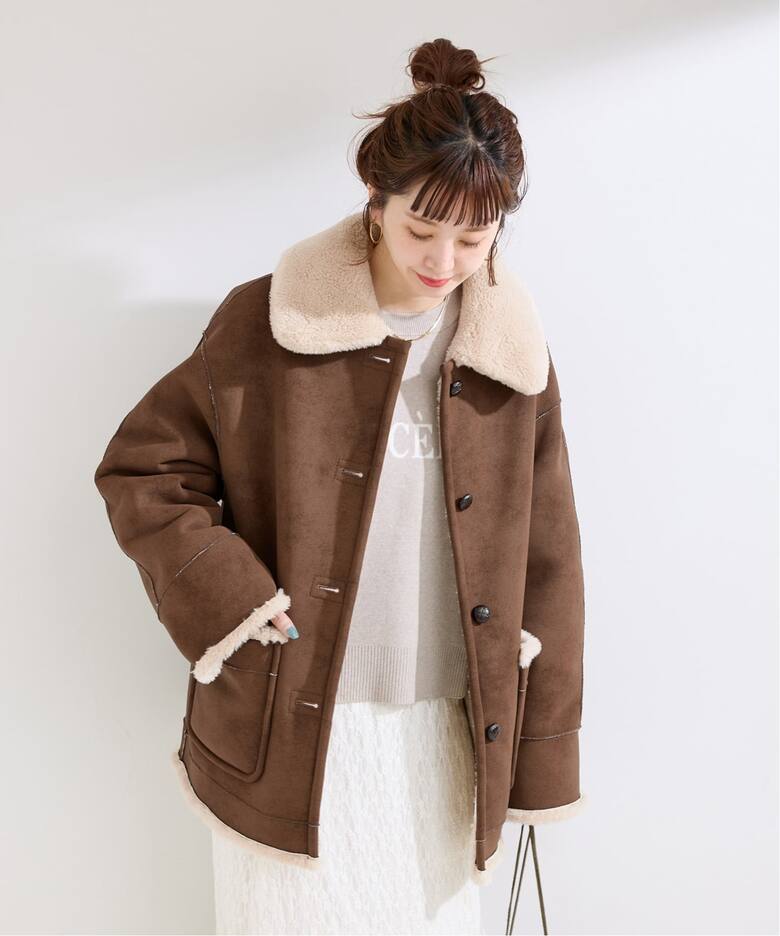 S/Mサイズ展開》リバーシブルムートンライクコート2（ムートンコート 
