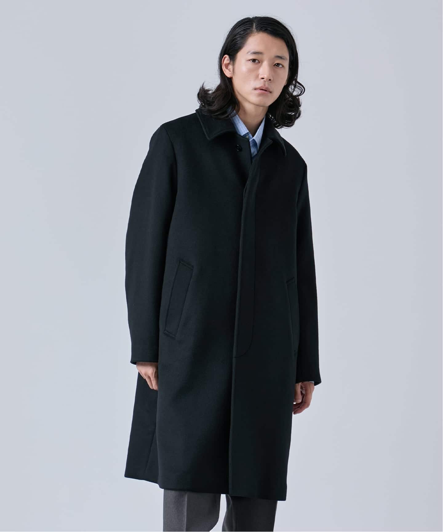 ドアーズ　ウール100バルマカーンコート　ブラック　M セール】 ウール バルマカーンコート Dormeuil Sportex Vintage Twill