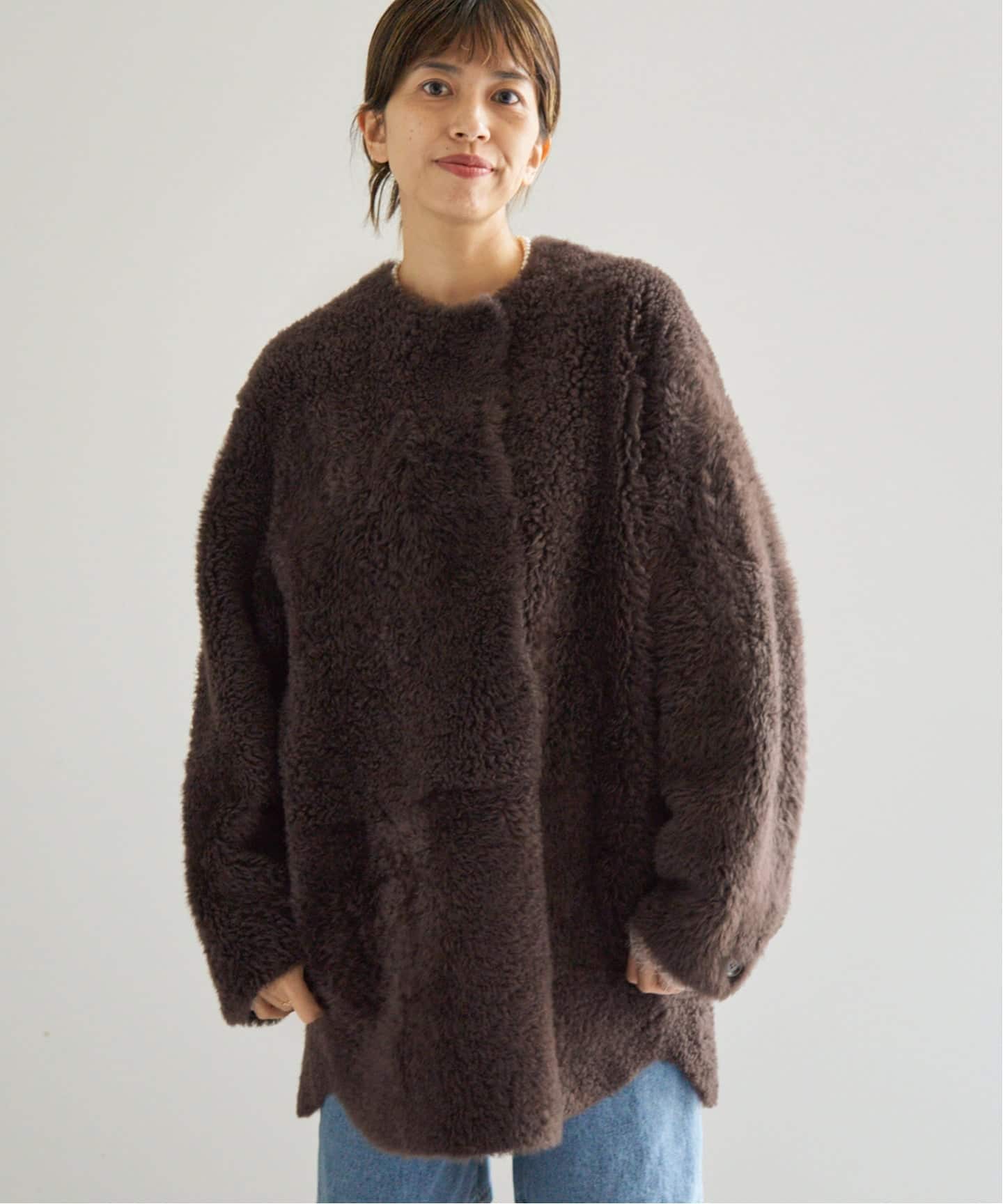 イエナスローブ マケドニア リアルムートンコート ネイビー フリーサイズ イエナスローブ マケドニア リアルムートンコート ネイビー