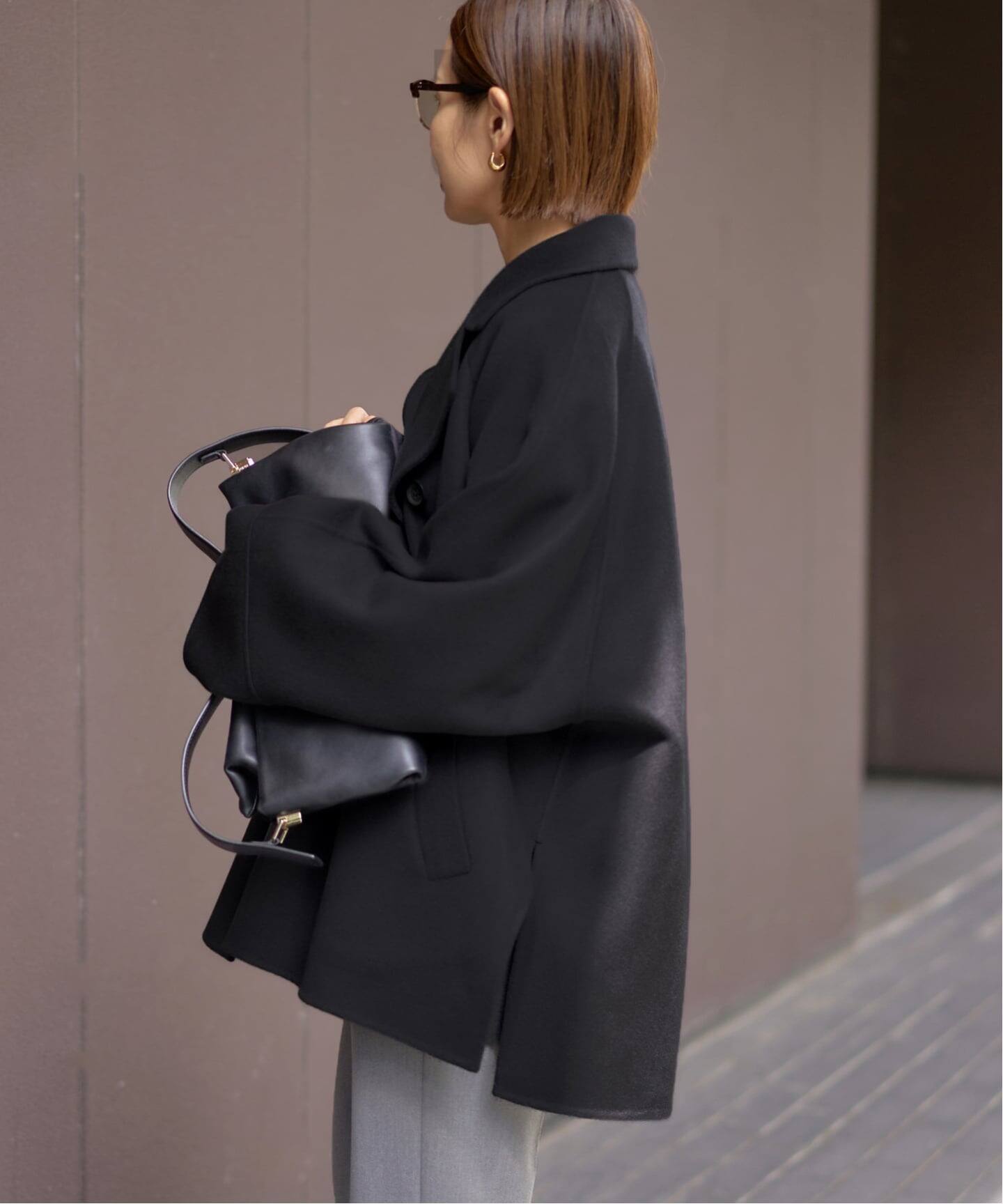 イエナ　SUPER160 Wフェイス　ショートコート　ノーカラー　36 ネイビー WEB限定/追加2予約》スーパー160ダブルフェイスショートコート