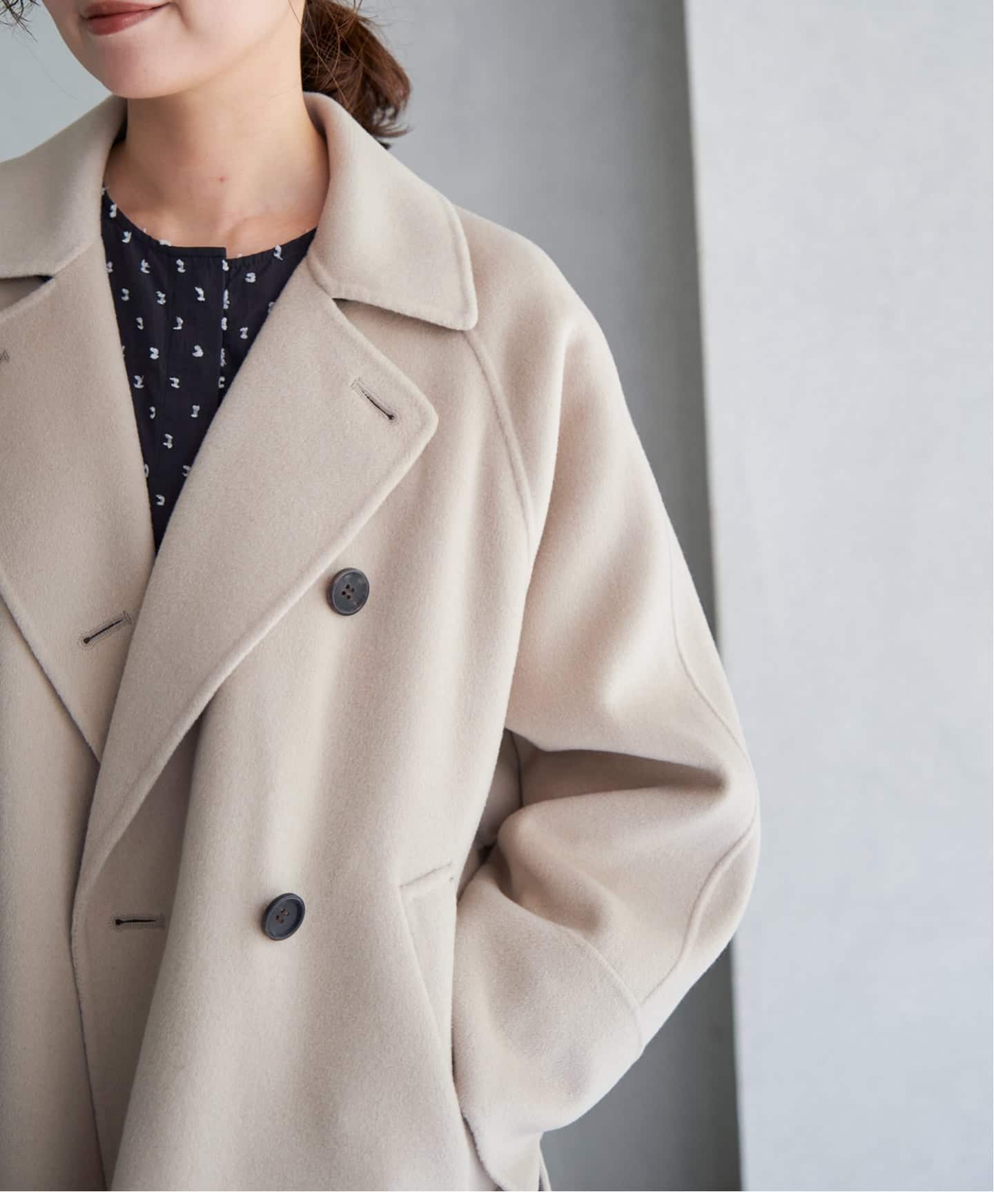 イエナ Wフェイスショートコート SUPER160 ノーカラー38 ベージュ 追加》スーパー160ダブルフェイスショートコート（その他