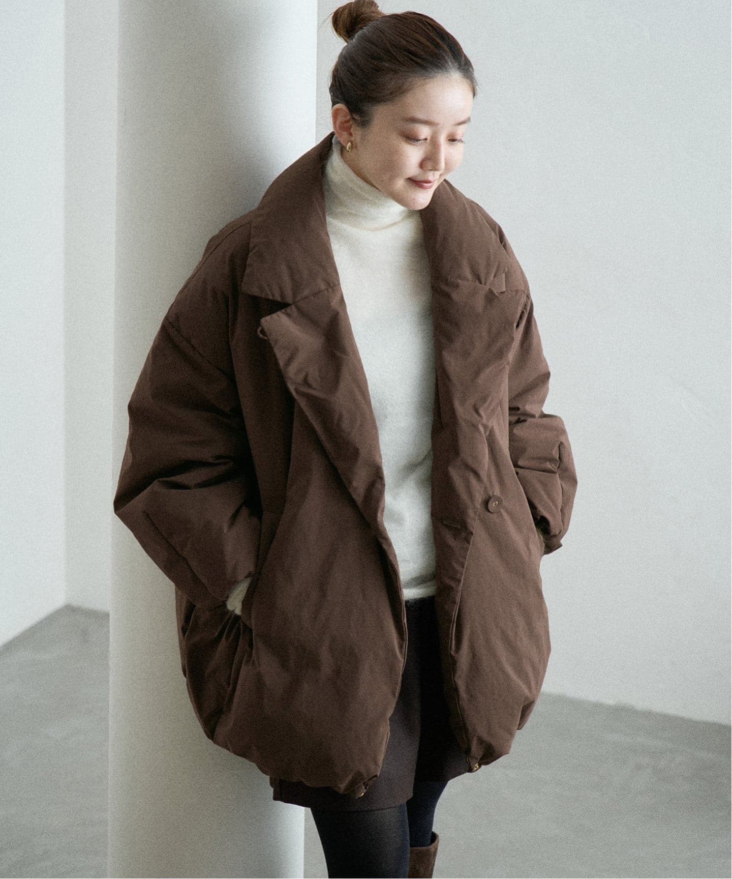 IENA ARTIROSA 撥水テイラーコクーンダウン　ブラウン　34 追加》ARTIROSA 撥水テイラーコクーンダウン（ダウンジャケット