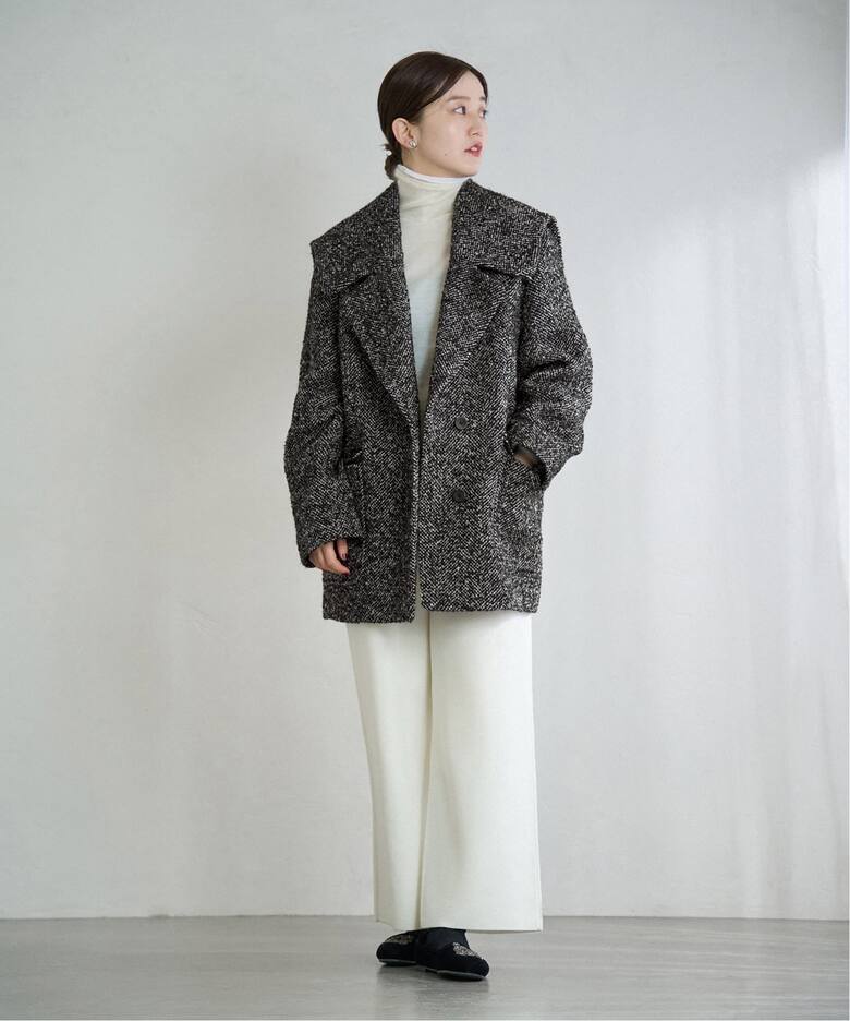 ヘリンボンツイードビッグカラーコート（その他ブルゾン／アウター  