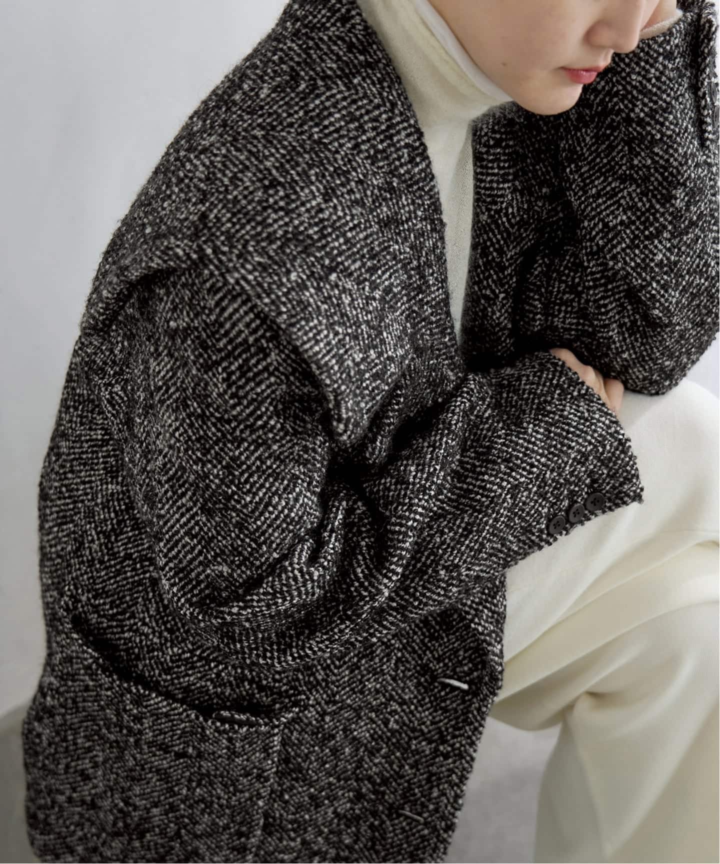 ヘリンボンツイードビッグカラーコート（その他ブルゾン／アウター