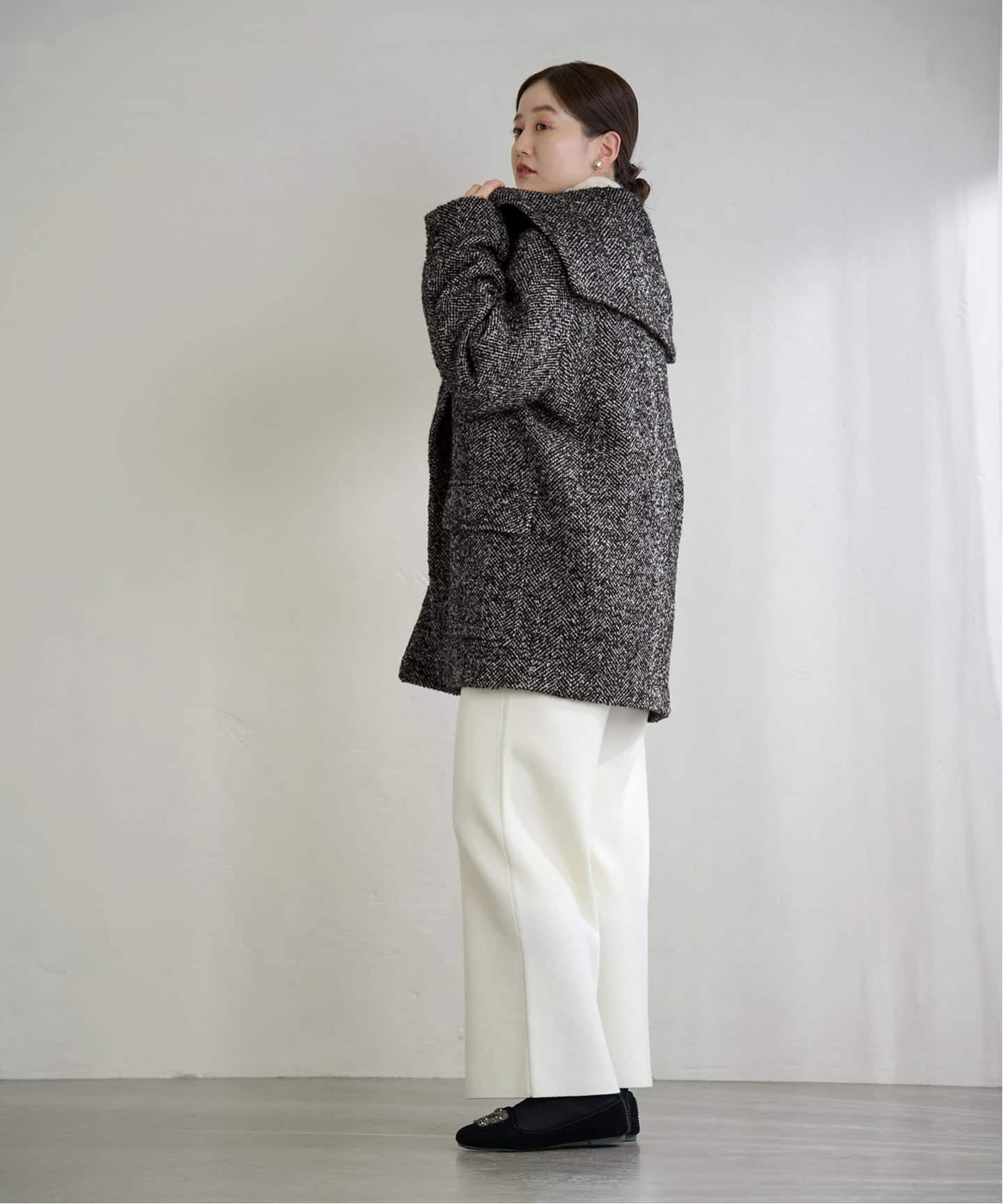 ヘリンボンツイードビッグカラーコート（その他ブルゾン／アウター