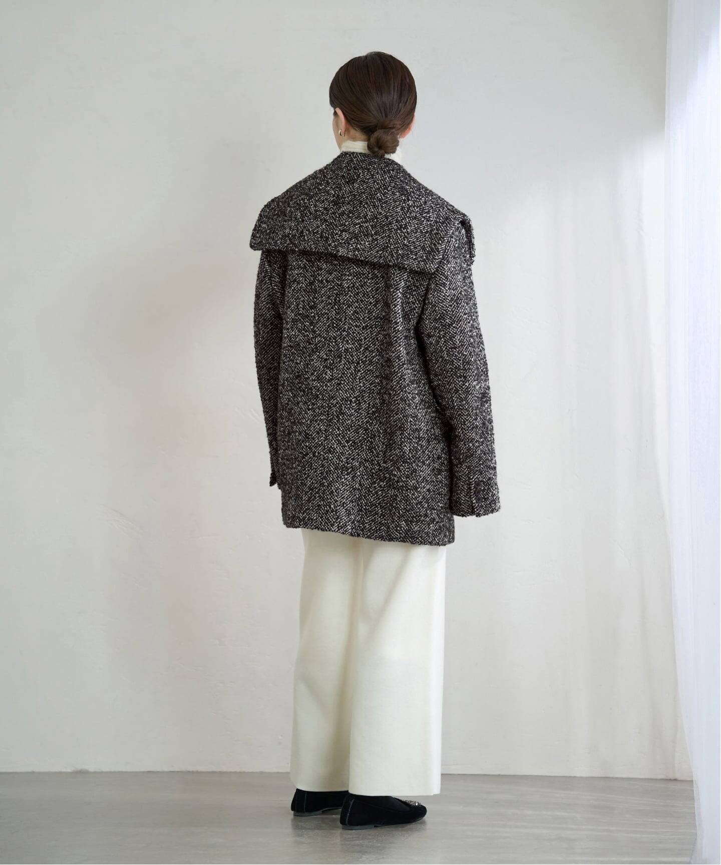 ヘリンボンツイードビッグカラーコート（その他ブルゾン／アウター