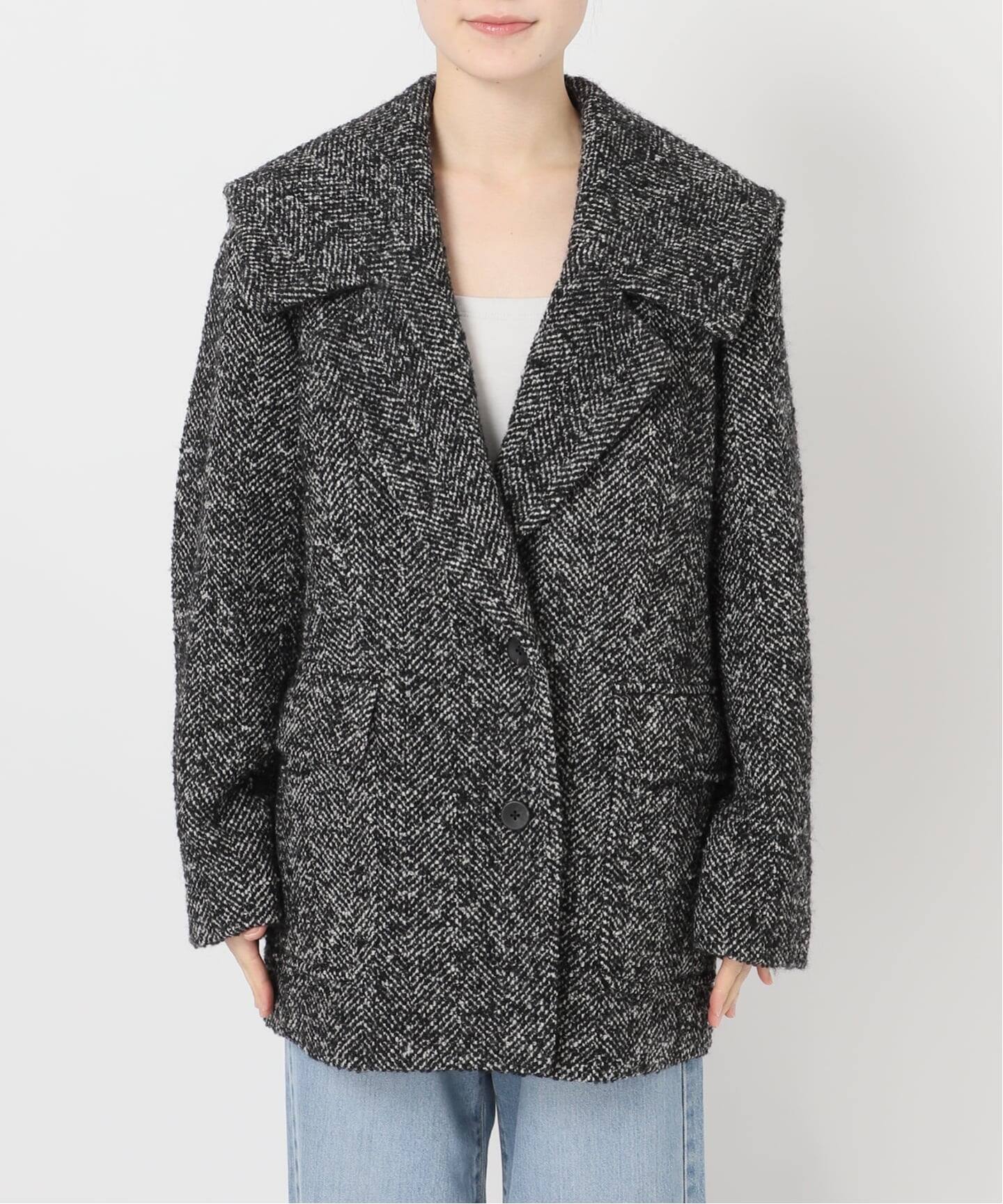 ☆極美品☆H BEAUTY&YOUTH ヘリンボーンツイード　ビックコート ヘリンボンツイードビッグカラーコート（その他ブルゾン／アウター