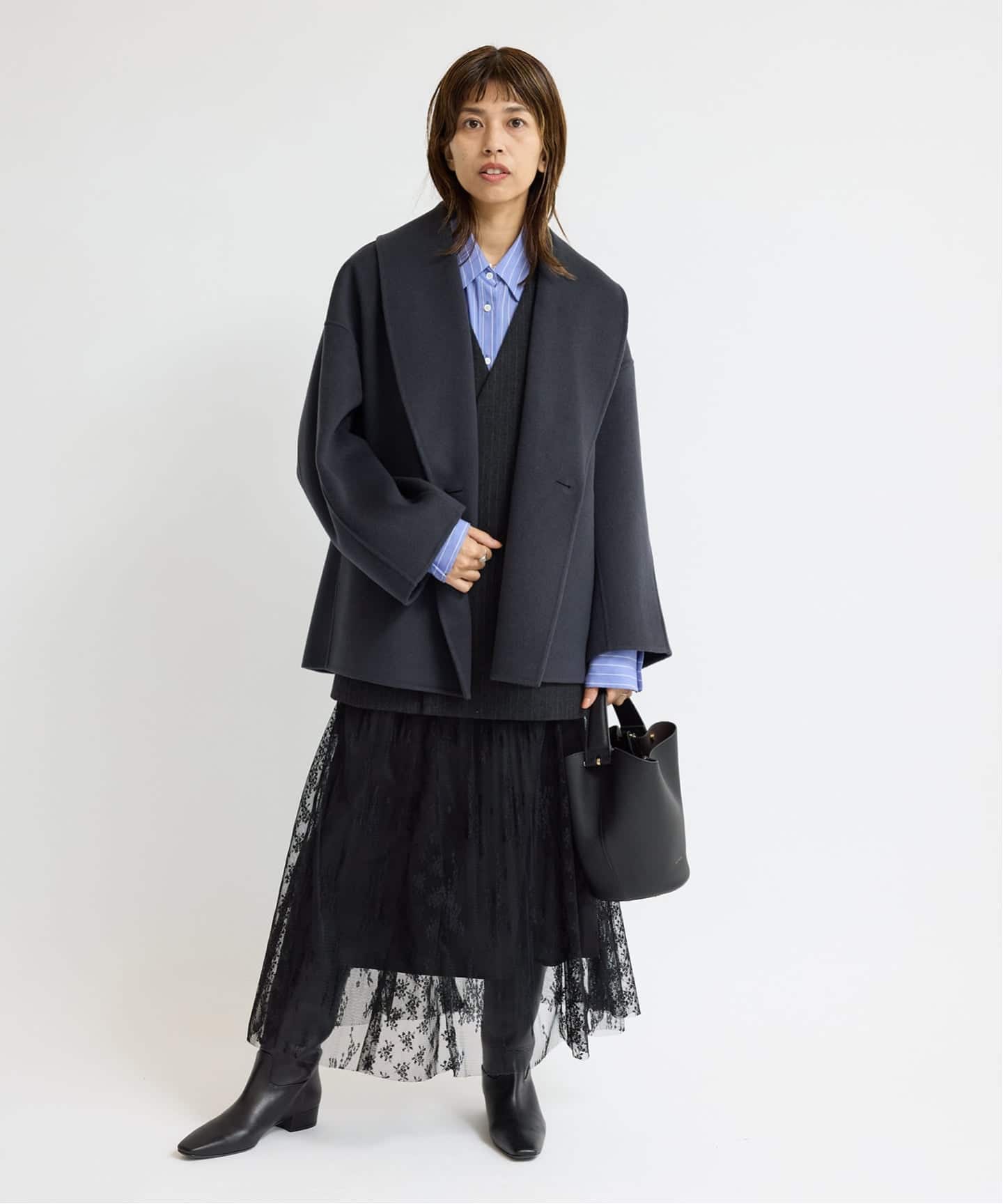 Super160 ショールカラーハーフコート（その他ブルゾン／アウター