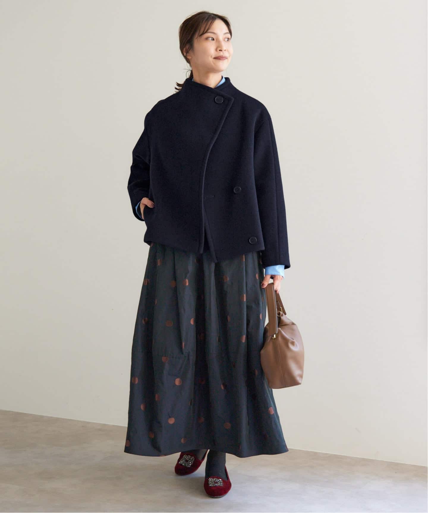 IENA イエナ スタンドカラー ショートコート　ネイビー　紺36 ウール 完全受注生産】《追加》SO スタンドカラーショートコート