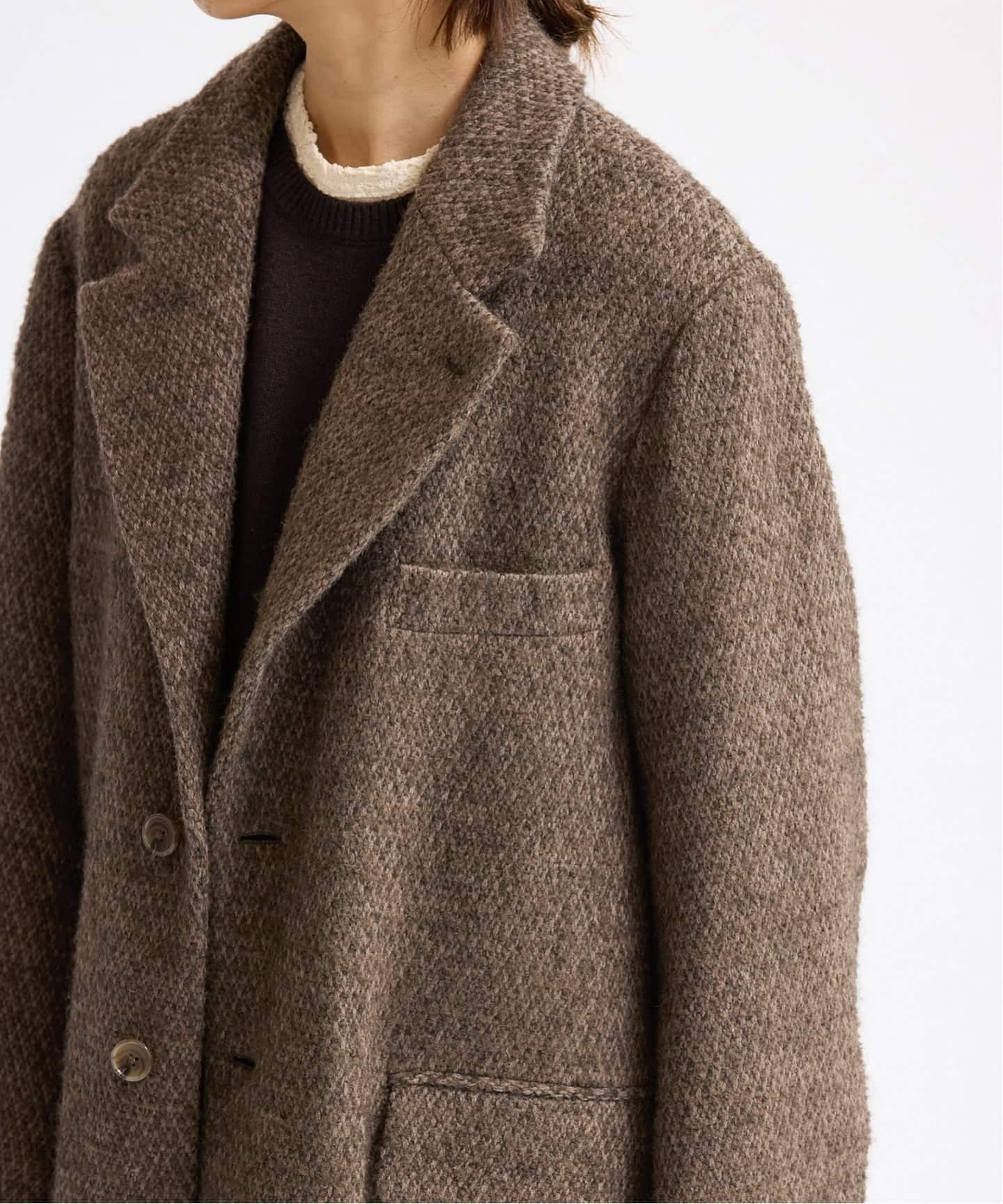 PRADA ブラウンツイードロングコート COUTURE D'ADAM/クチュールドアダム アルパカツイードコート