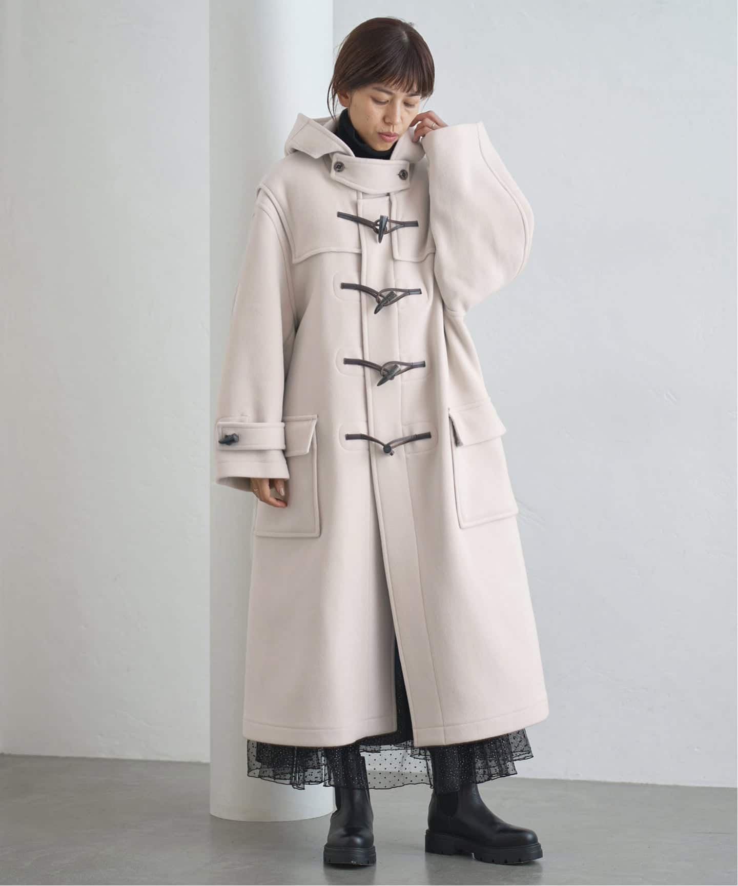 モンゴメリー イエナ別注 140sパイル ロングダッフルコート　黒 MONTGOMERY/モンゴメリー 別注 140sパイル ロングダッフルコート