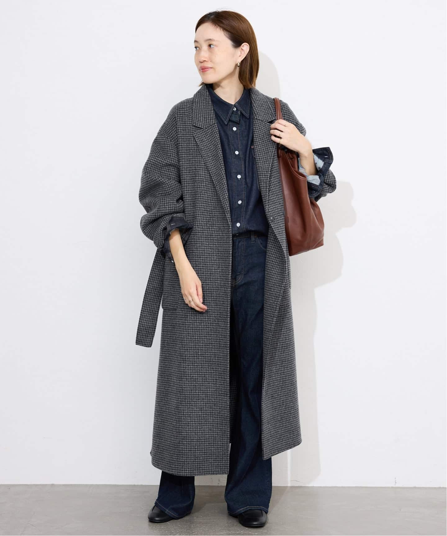 完売 定価31900円 スローブイエナ ダブルフェイスウールロングコート グレー 予約》souple wool ダブルフェイスロングコート（チェスター