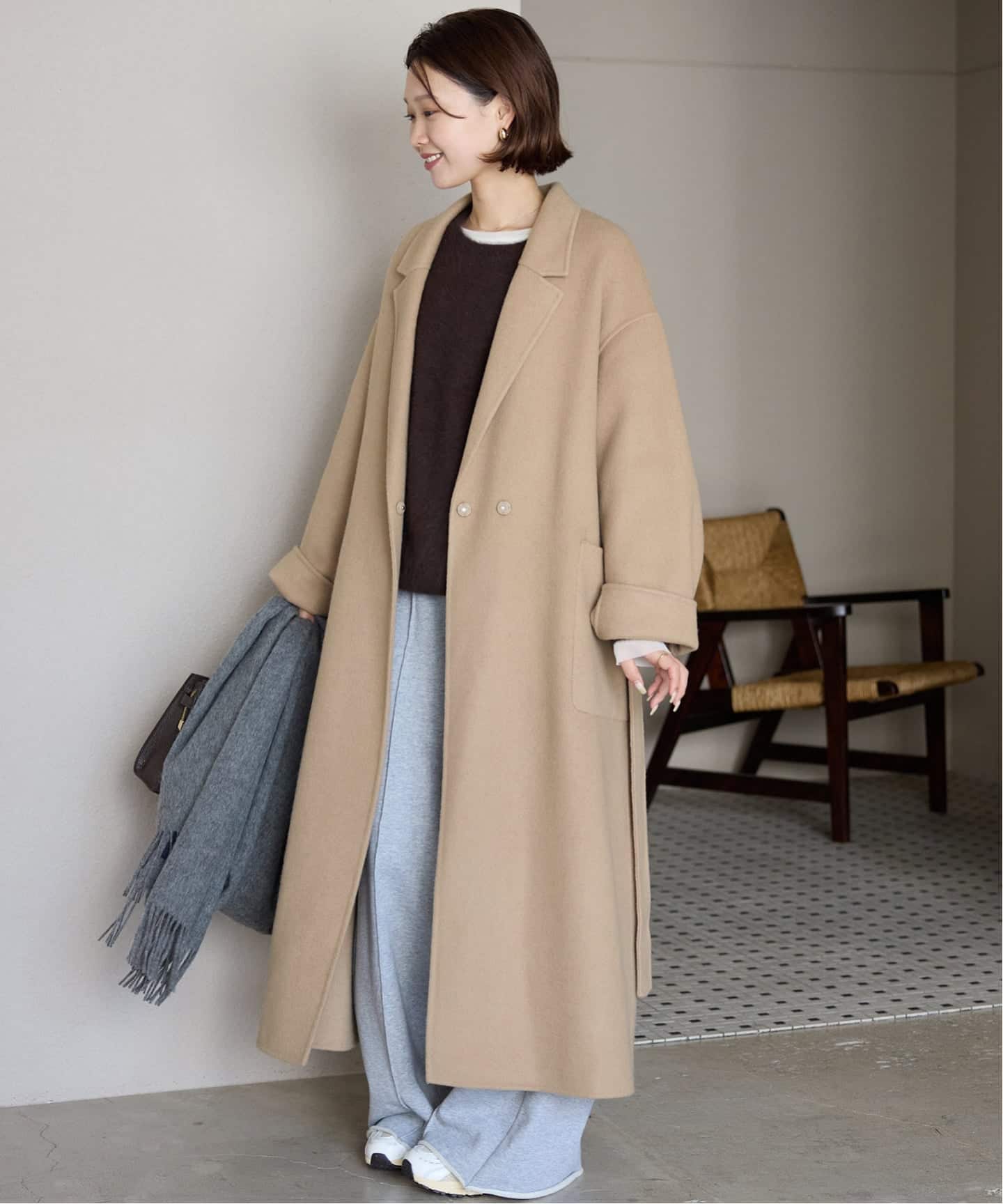予約》souple wool ダブルフェイスロングコート（チェスター