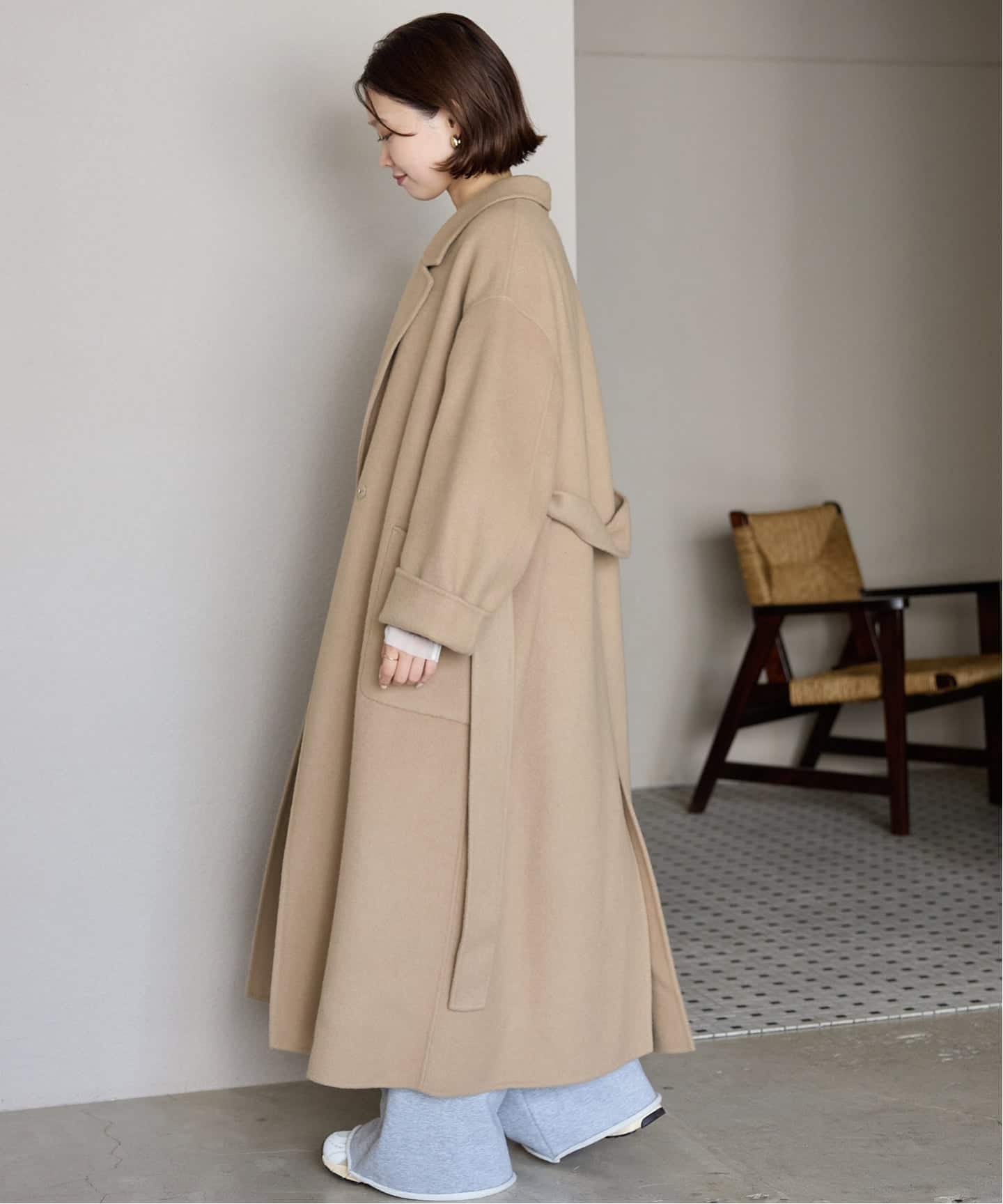 予約》souple wool ダブルフェイスロングコート（チェスター
