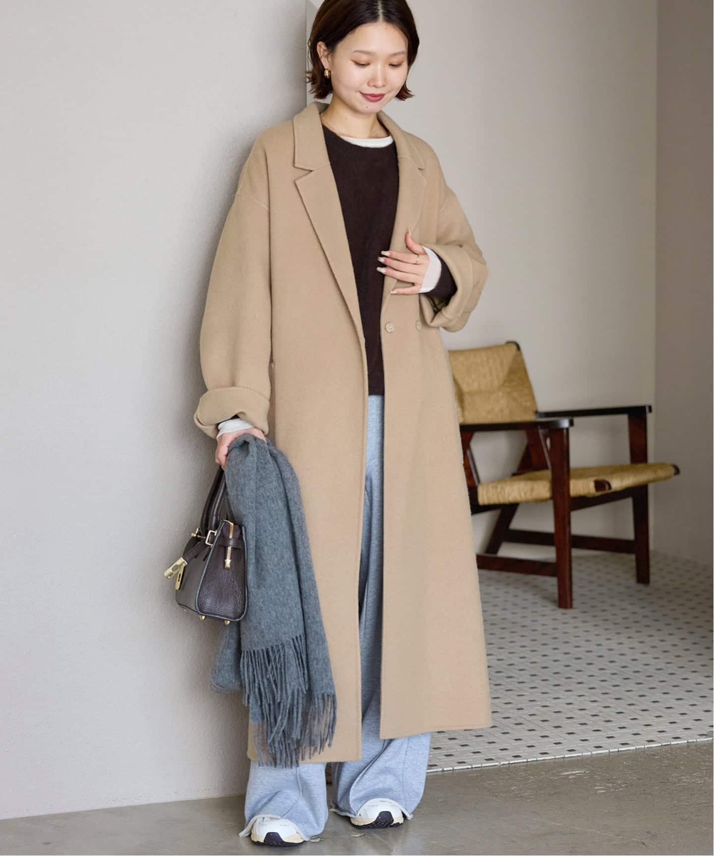 souple wool ダブルフェイスロングコート（チェスターコート