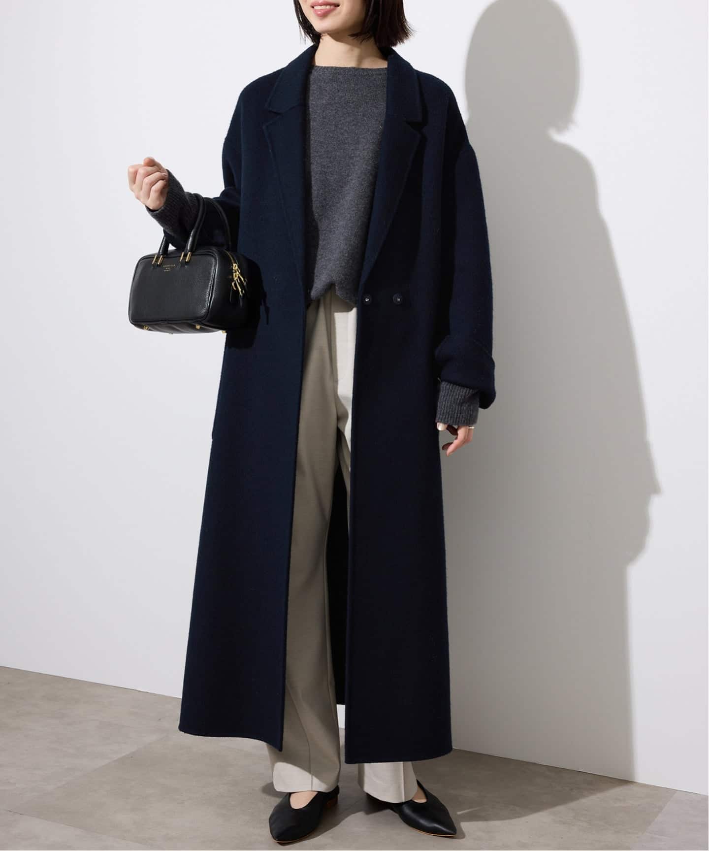 完売 定価31900円 スローブイエナ ダブルフェイスウールロングコート グレー スローブ イエナ SLOBE IENA 《予約》souple wool ダブルフェイス