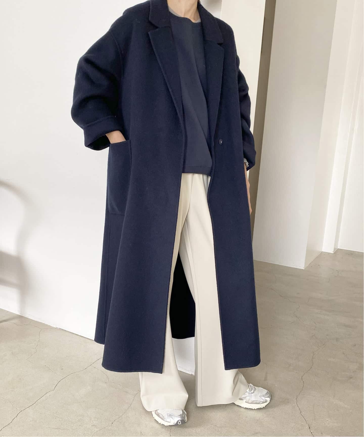 souple wool ダブルフェイスロングコート（チェスターコート）｜SLOBE