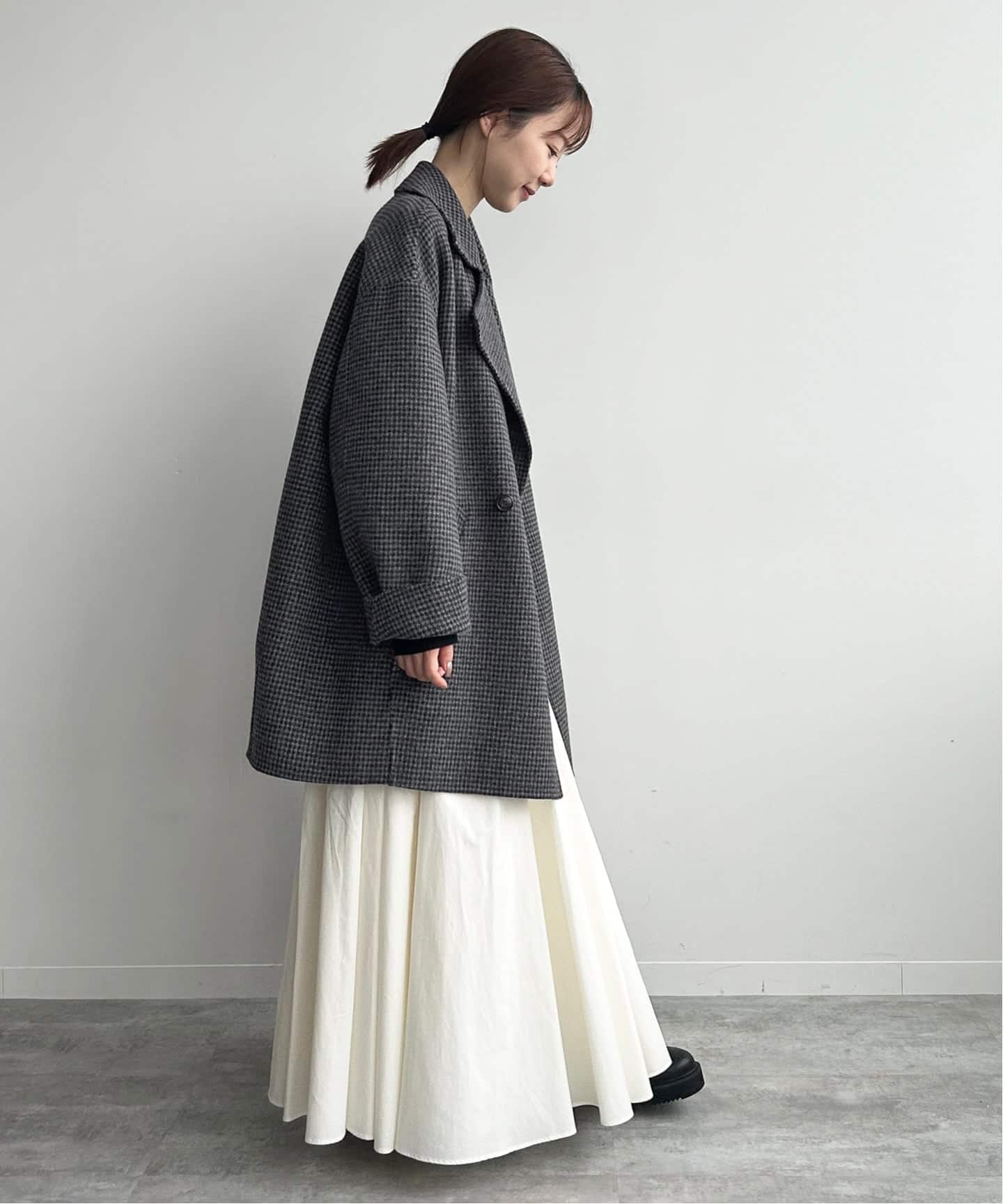 予約》souple wool ダブルフェイスミドルコート（ピーコート