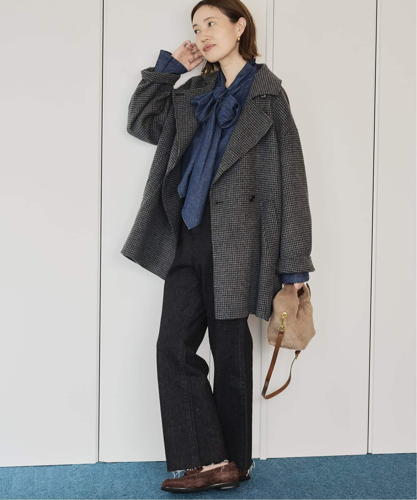 予約》souple wool ダブルフェイスミドルコート（ピーコート
