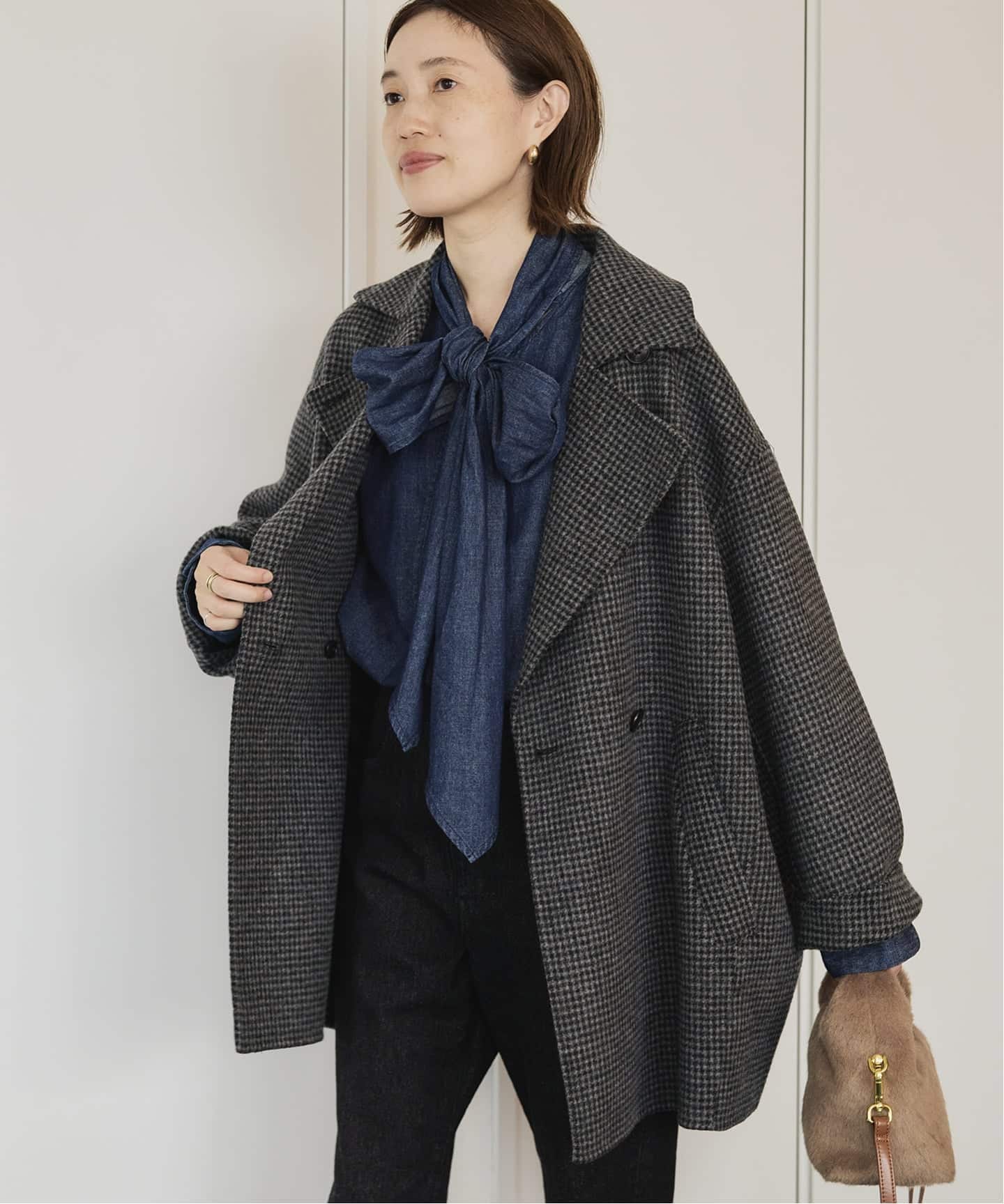 SLOBE IENA グレー ウール ピーコート 予約》souple wool ダブルフェイスミドルコート（ピーコート