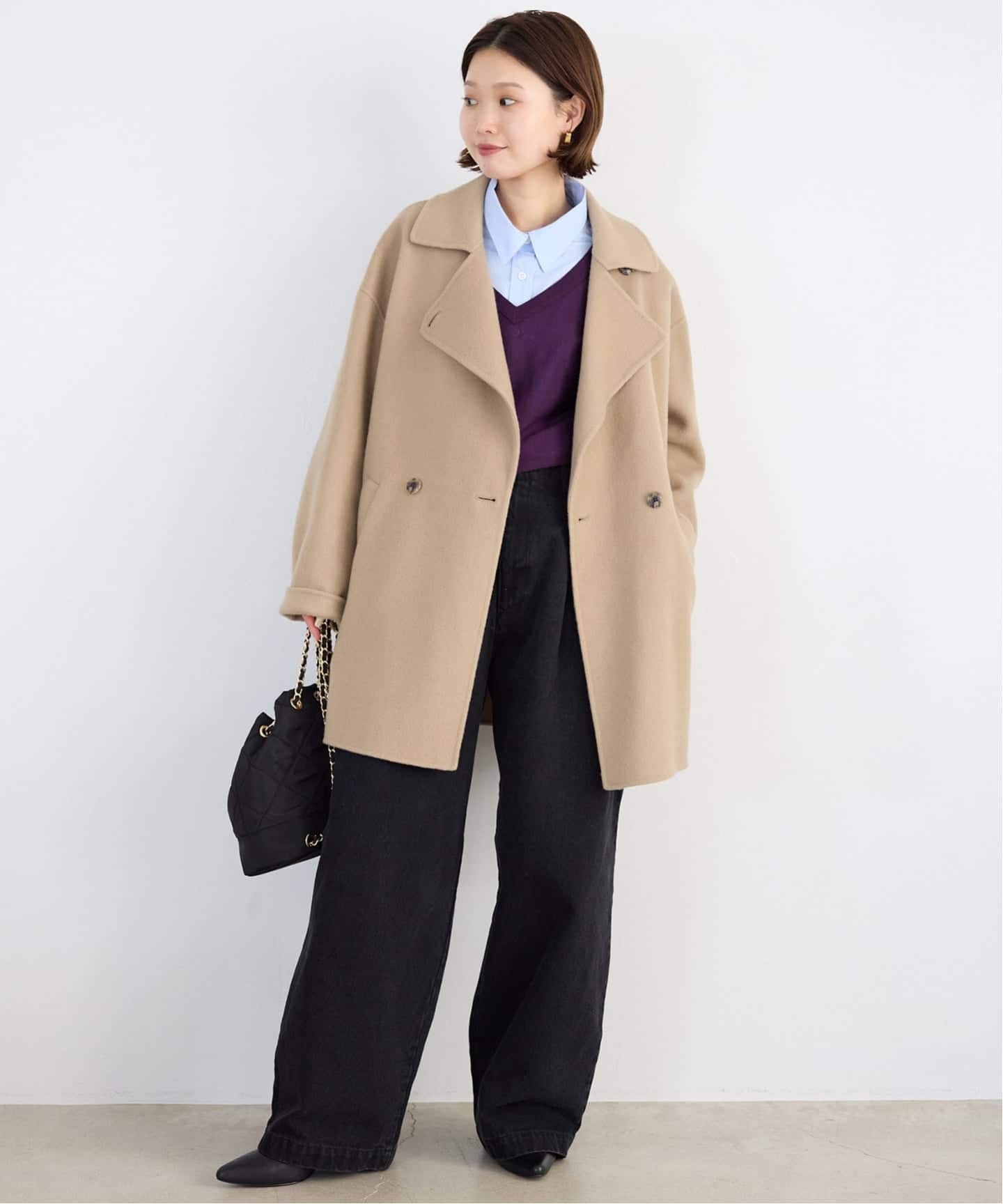 予約》souple wool ダブルフェイスミドルコート（ピーコート