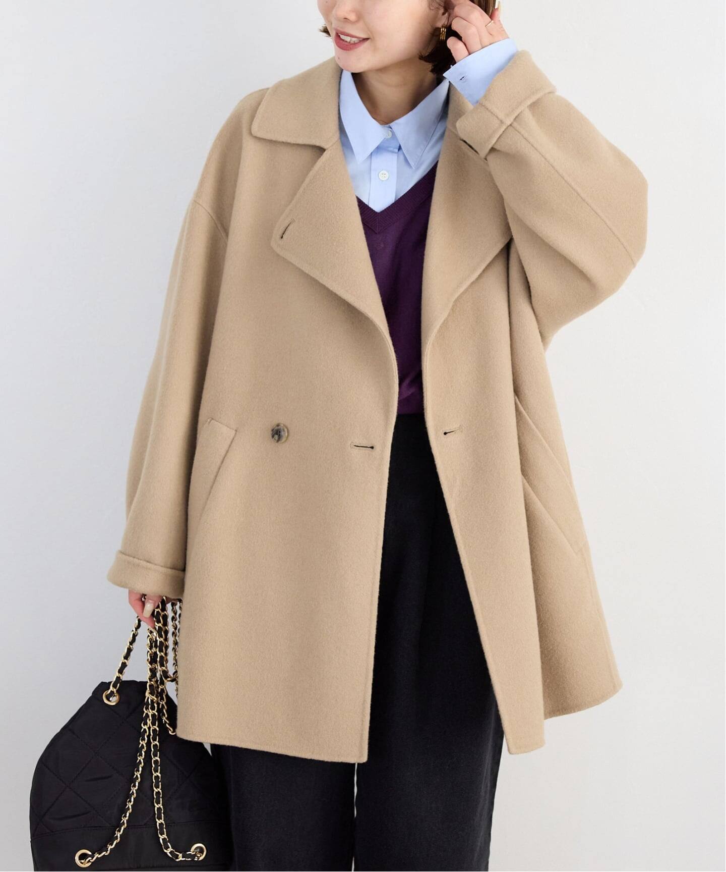 むう様　SLOBE IENA souple wool ダブルフェイス 予約》souple wool ダブルフェイスミドルコート（ピーコート