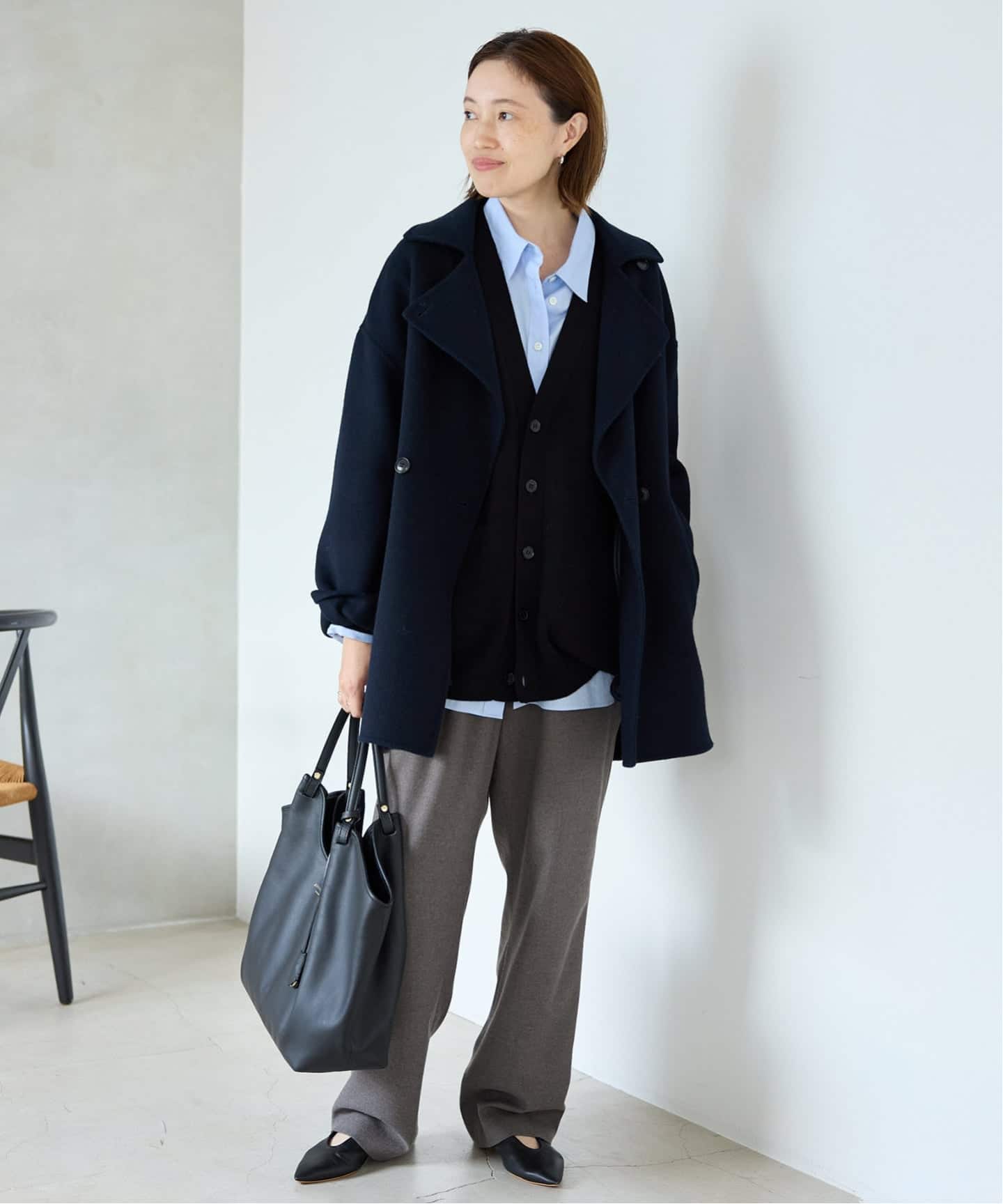 予約》souple wool ダブルフェイスミドルコート（ピーコート