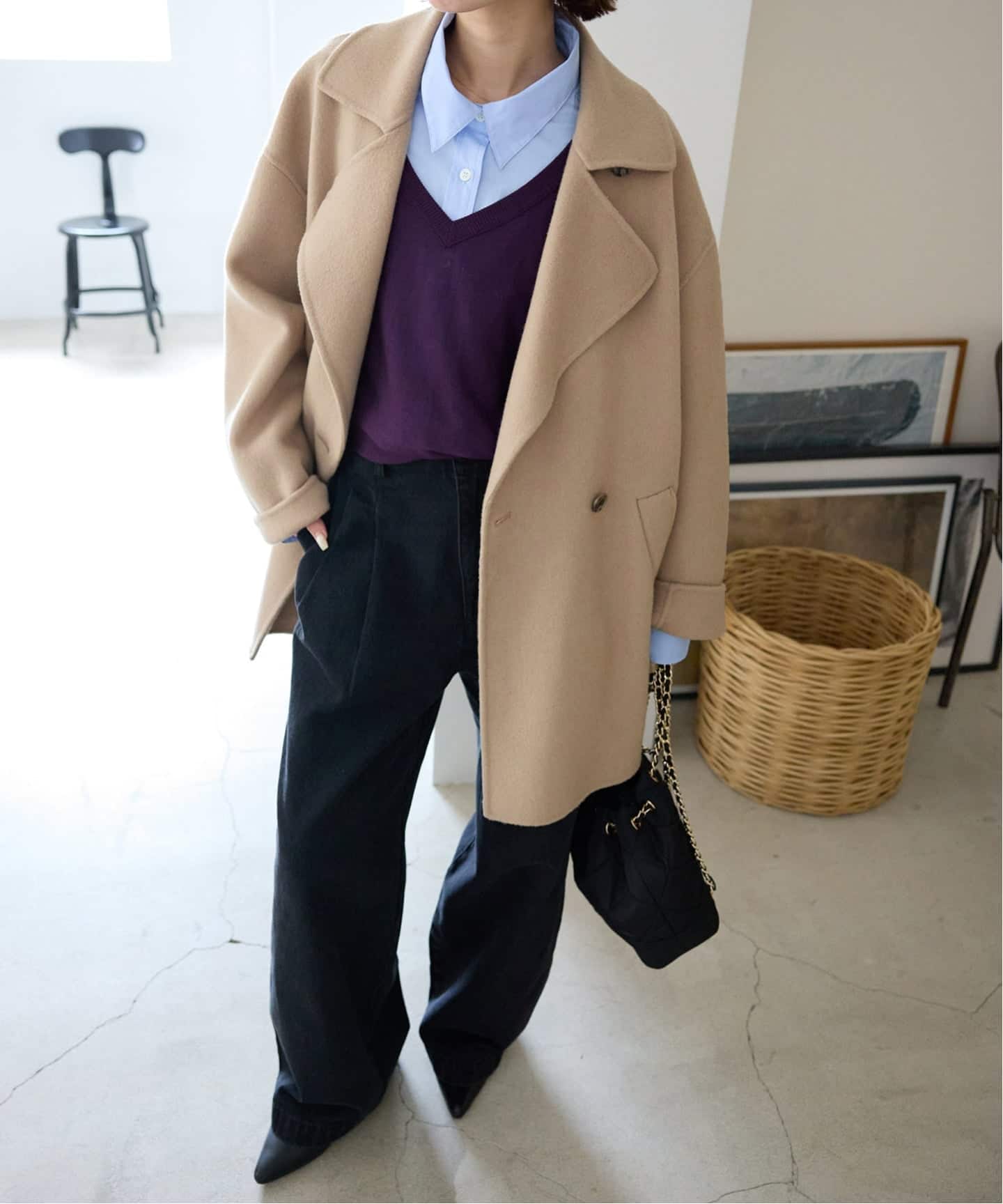 souple wool ダブルフェイスミドルコート（ピーコート）｜SLOBE IENA