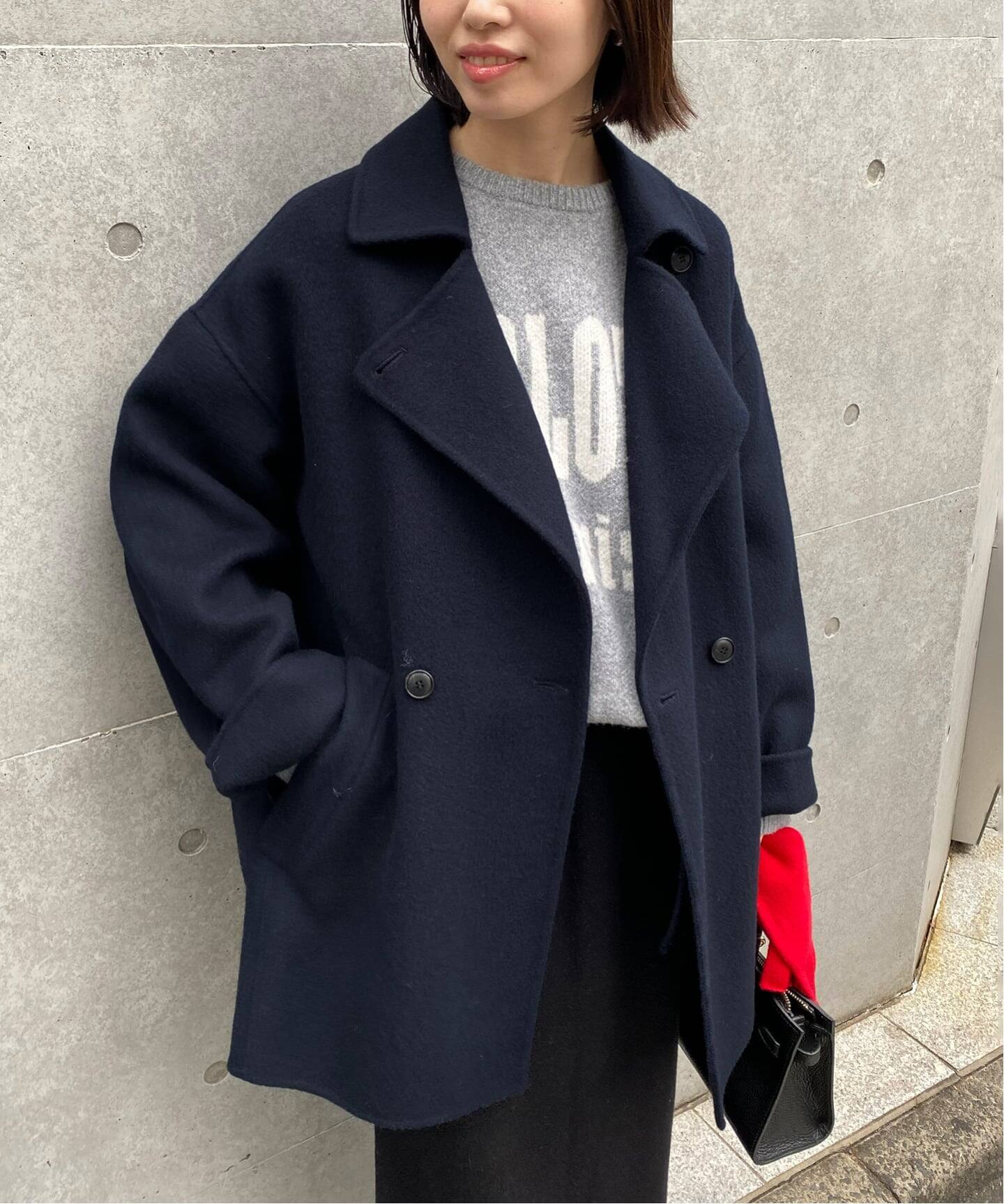 souple wool ダブルフェイスミドルコート（ピーコート）｜SLOBE IENA