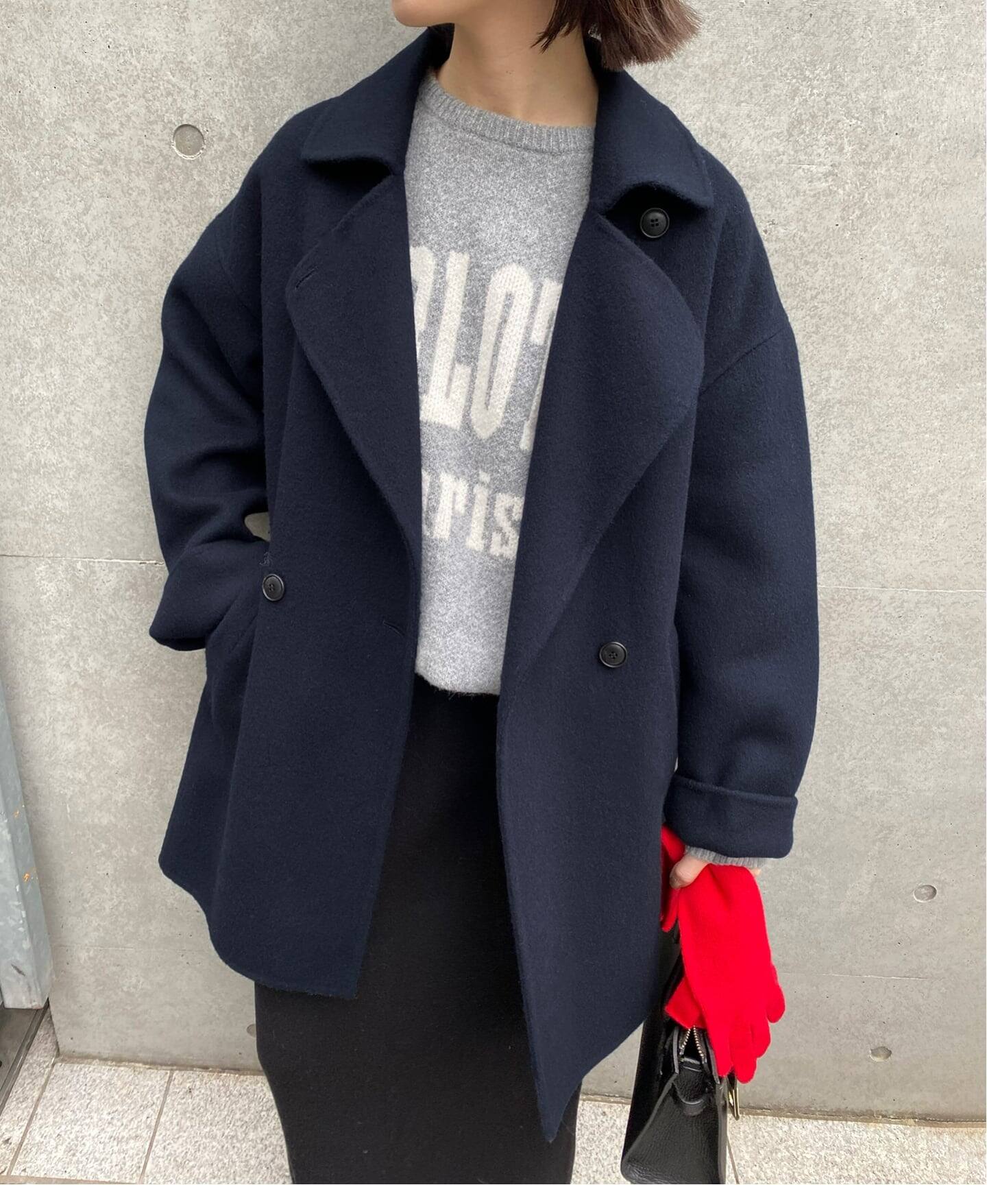 souple wool ダブルフェイスミドルコート（ピーコート）｜SLOBE IENA