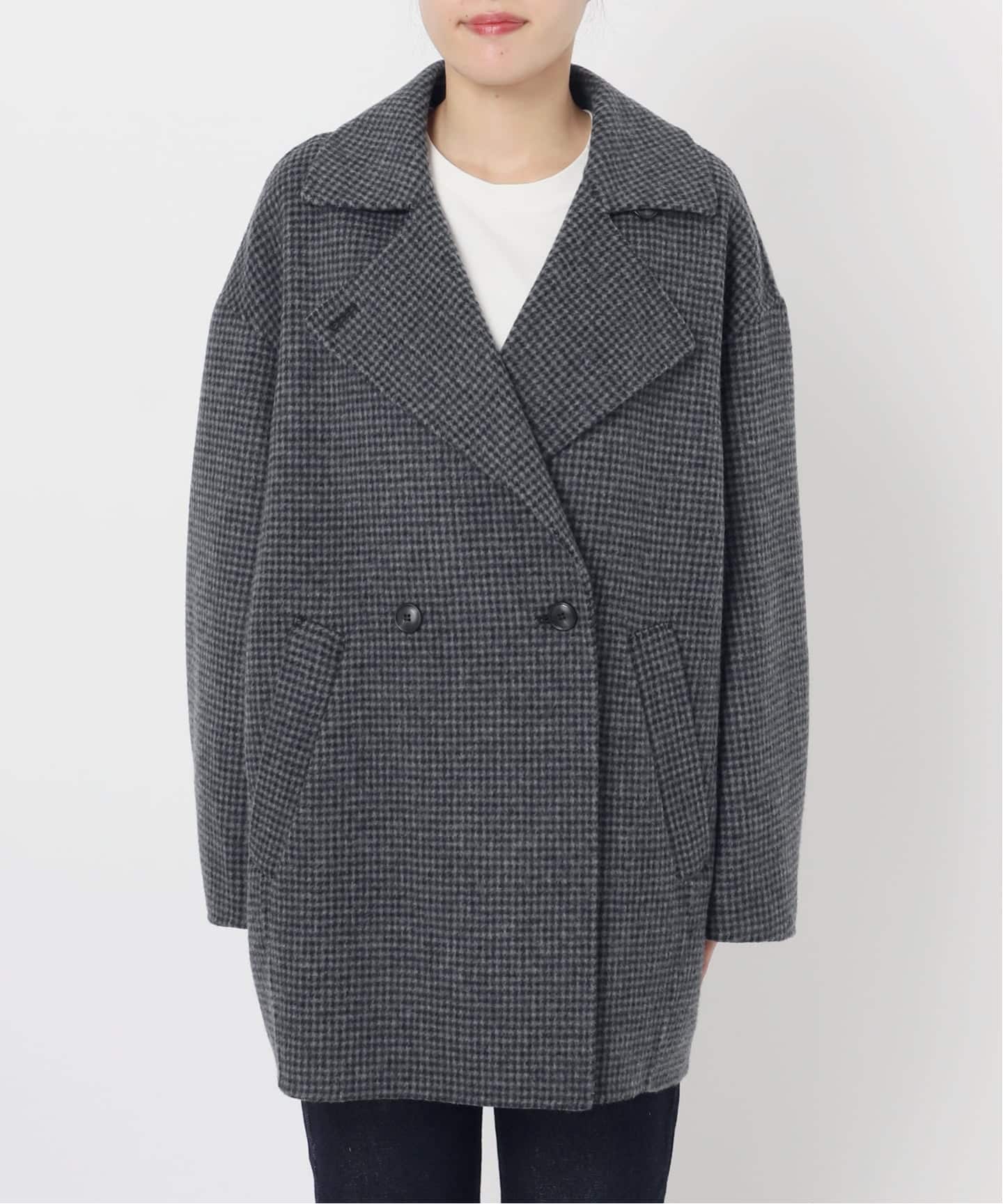 SLOBE IENA グレー ウール ピーコート 予約》souple wool ダブルフェイスミドルコート（ピーコート