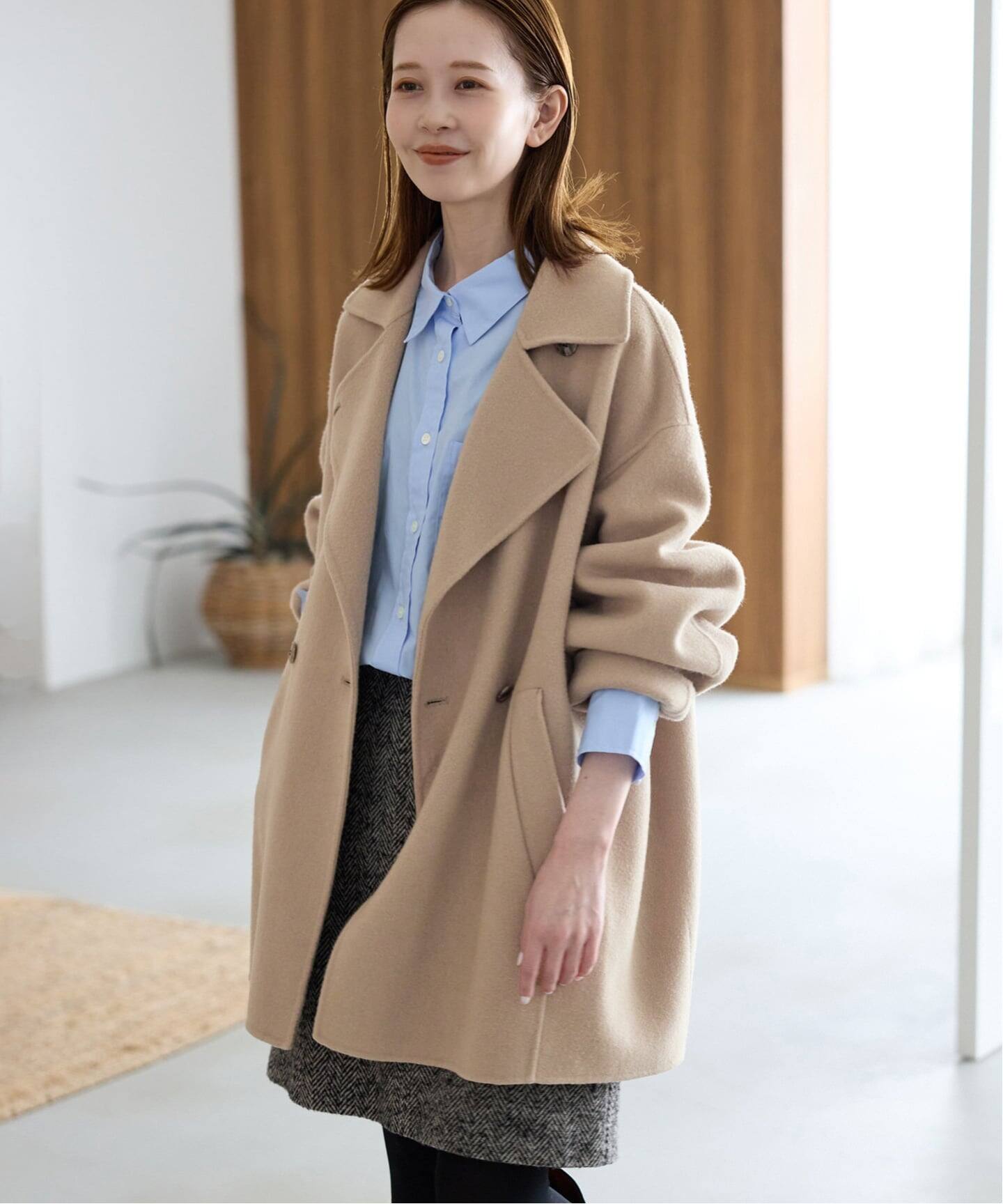 souple wool ダブルフェイスミドルコート（ピーコート）｜SLOBE IENA 