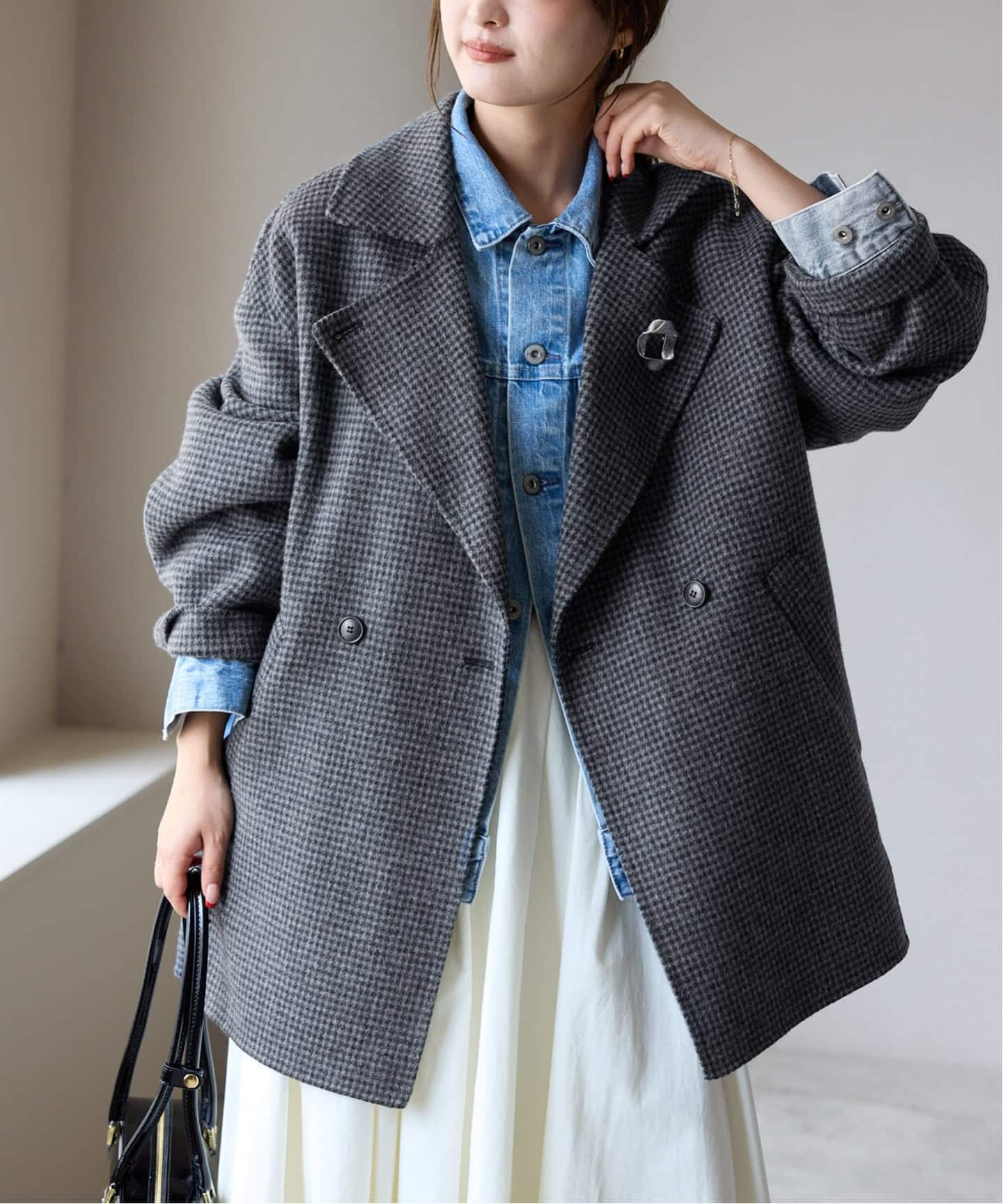 追加》souple wool ダブルフェイスミドルコート（ピーコート）｜SLOBE