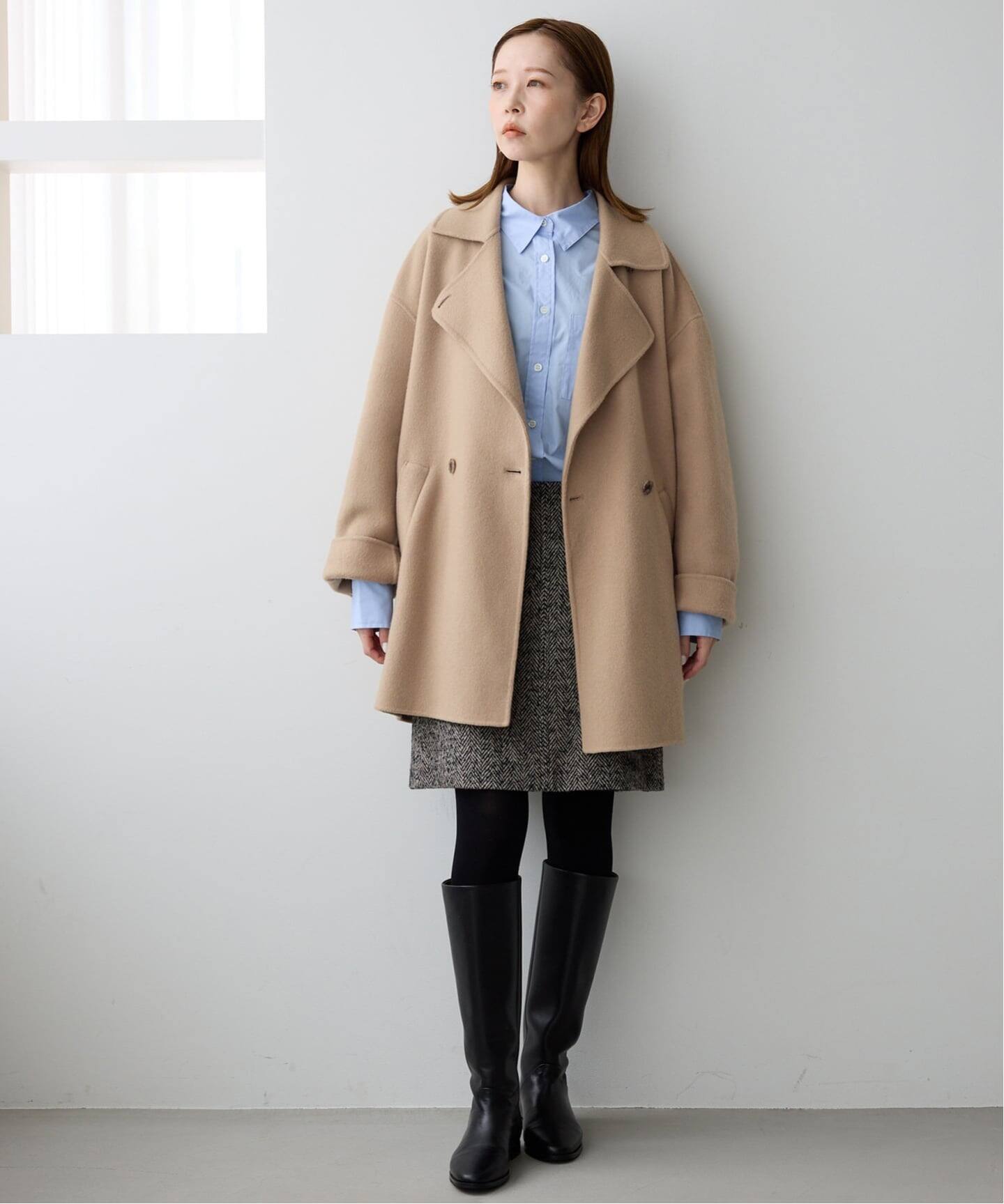 追加》souple wool ダブルフェイスミドルコート（ピーコート）｜SLOBE