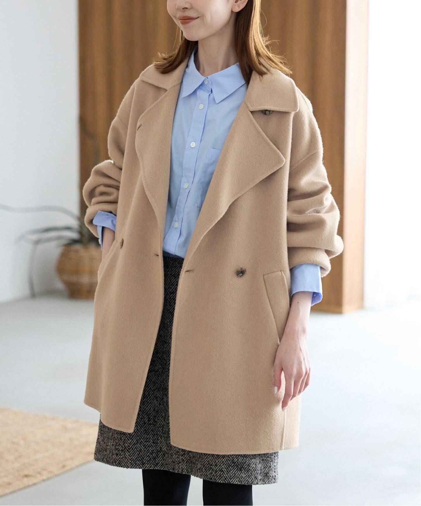 追加》souple wool ダブルフェイスミドルコート(ピーコート)|SLOBE 追加》souple wool ダブルフェイスミドルコート(ピーコート)|SLOBE