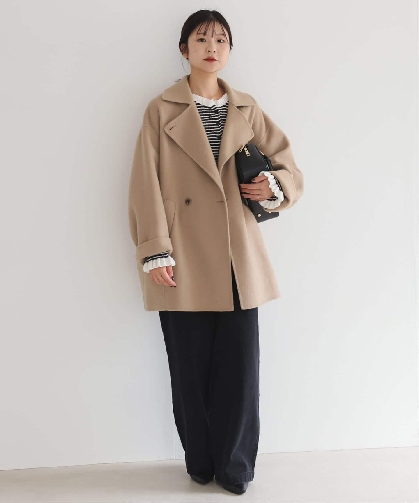 美品　SLOBE ベージュ ダブルボタン ピーコート 追加》souple wool ダブルフェイスミドルコート（ピーコート）｜SLOBE