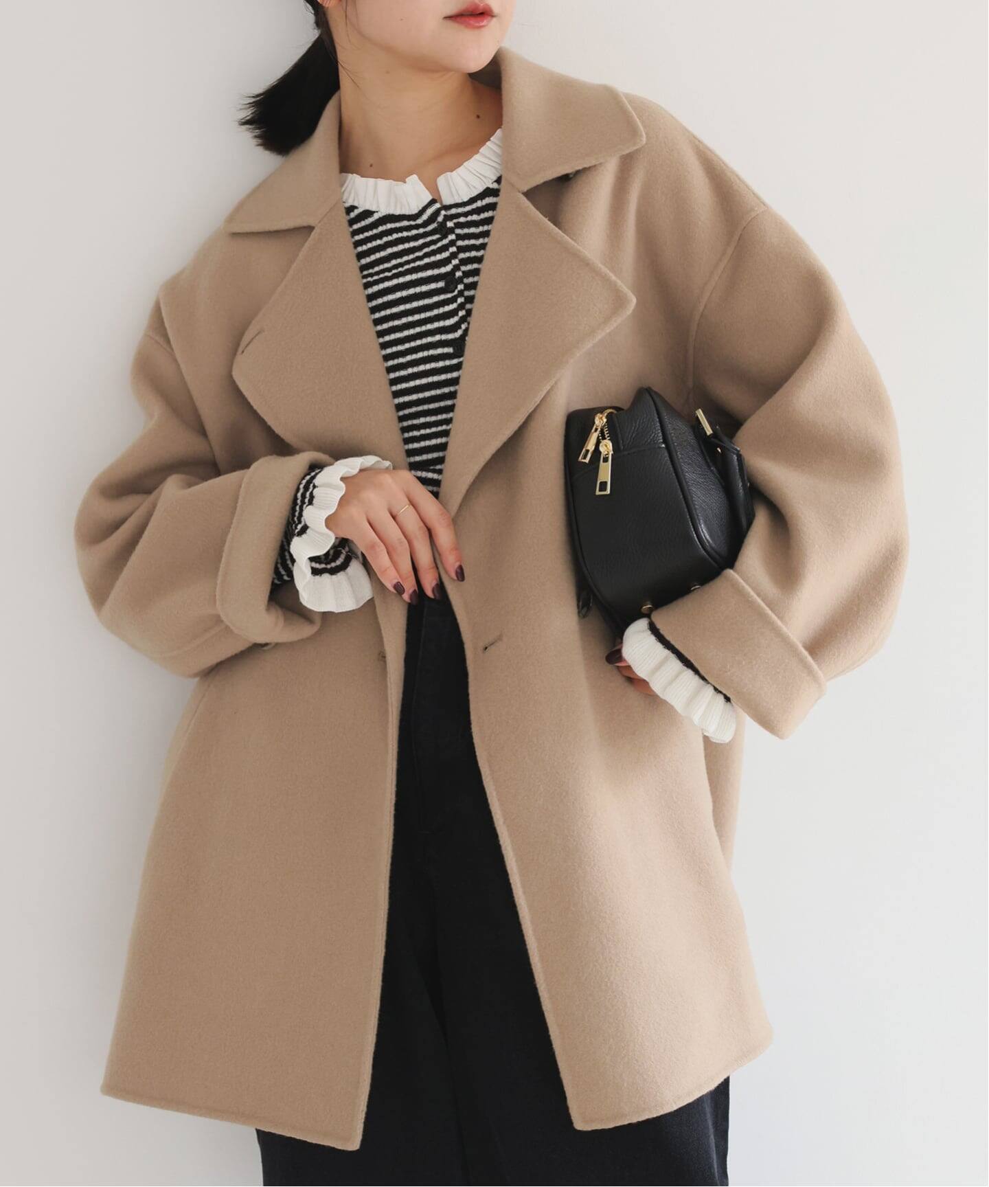 追加》souple wool ダブルフェイスミドルコート（ピーコート）｜SLOBE