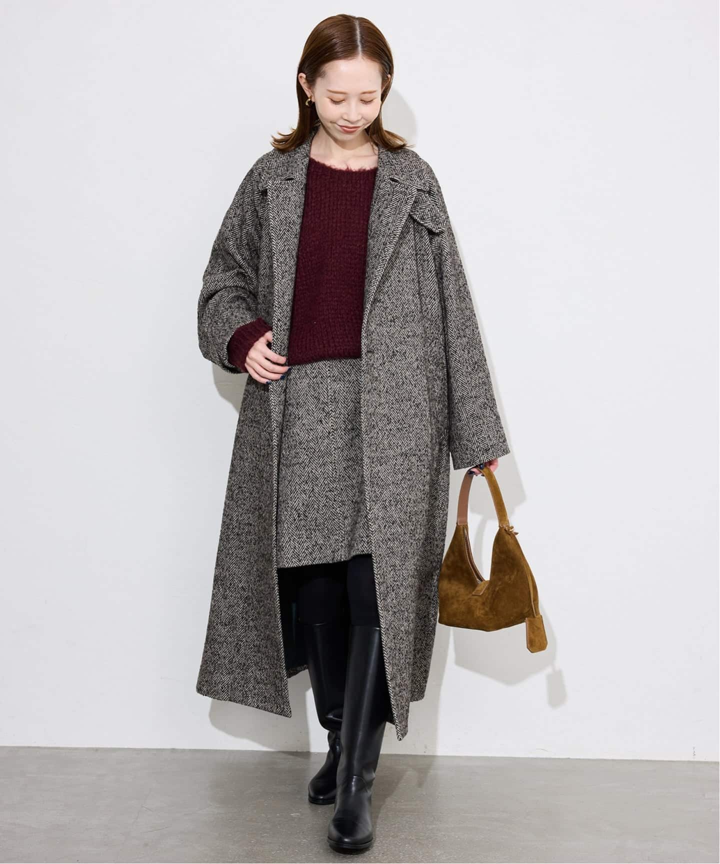 SLOBE IENA ツイード ノーカラー コート ツイードステンカラーコート（ステンカラーコート）｜SLOBE IENA