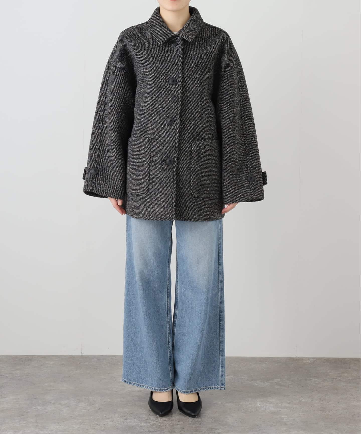 ツイードボンディングステンカラーショートコート（ステンカラーコート