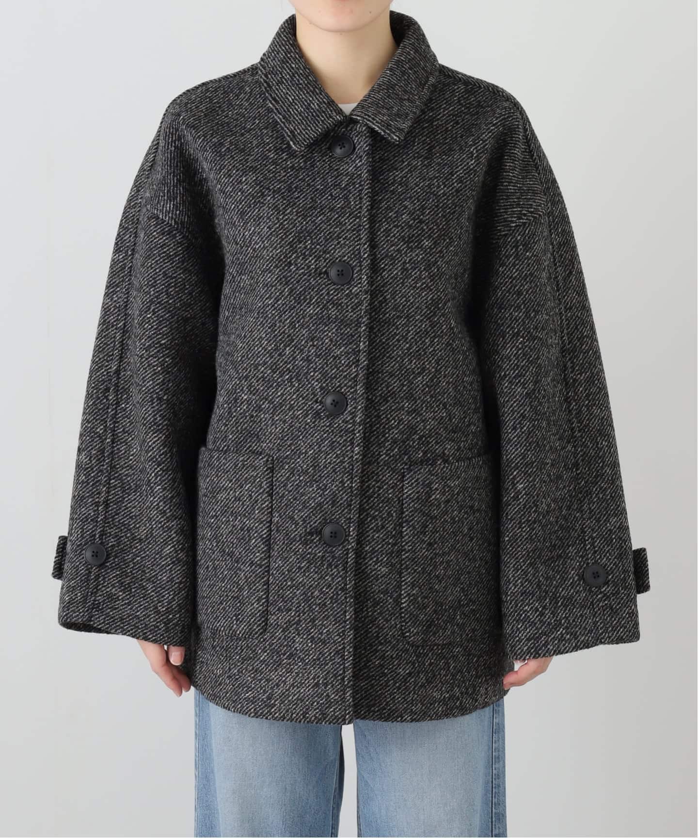 ツイードボンディングステンカラーショートコート（ステンカラーコート