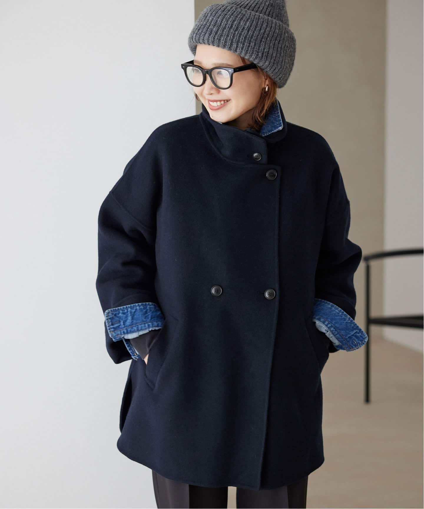 WEB限定/追加予約》souple woolダブルフェイススタンドコート