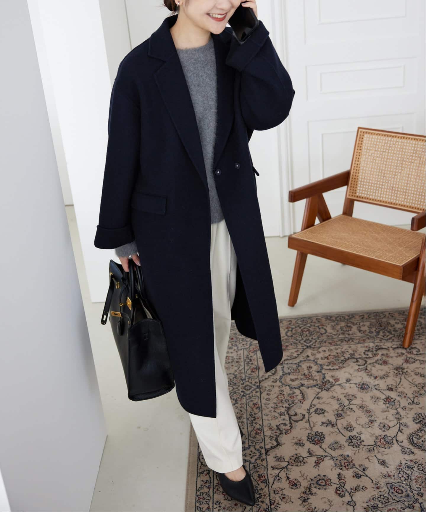 SLOBE IENA ウール100％ チェスターコート 38ブラック WEB限定/追加予約》souple woolダブルフェイスチェスターコート